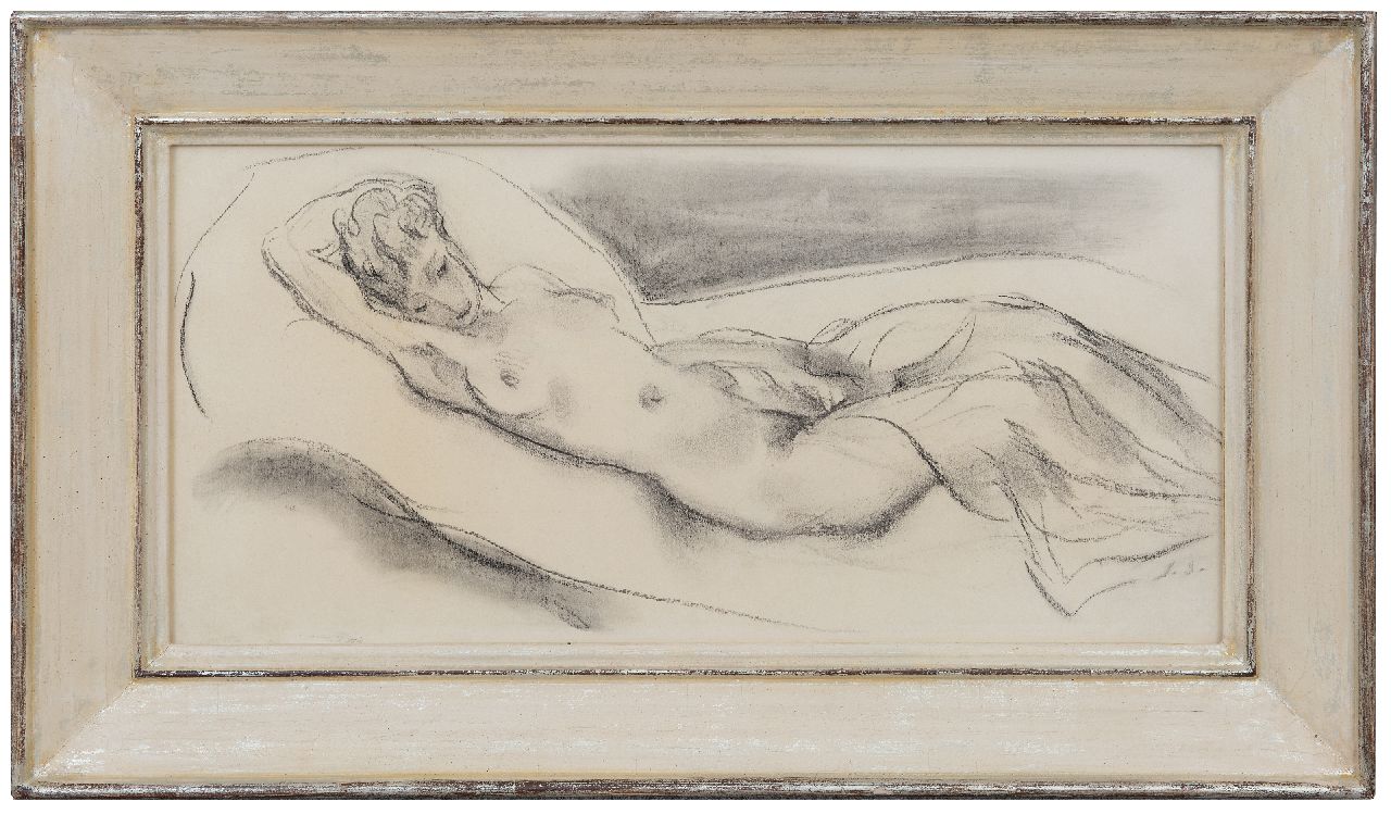 Sluijters J.C.B.  | Johannes Carolus Bernardus 'Jan' Sluijters | Watercolours and drawings offered for sale | Female nude, charcoal on paper 25.0 x 50.0 cm, signed l.r. with initials and executed ca. 1943