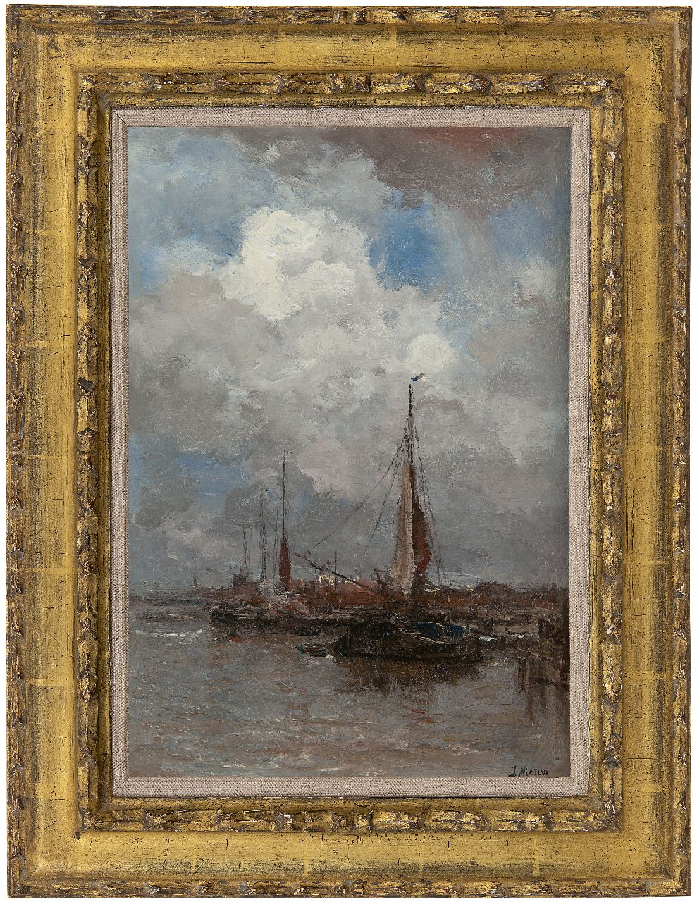 Maris J.H.  | Jacobus Hendricus 'Jacob' Maris | Paintings offered for sale | A fishing harbour, oil on canvas 44.9 x 30.6 cm, signed l.r.
