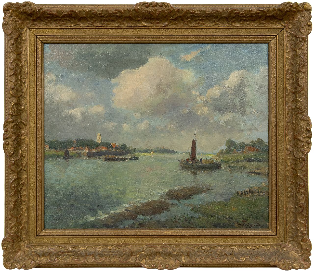 Wetering de Rooij J.E. van de | Johannes Embrosius van de Wetering de Rooij | Paintings offered for sale | The river Waal near Zaltbommel, oil on canvas 50.3 x 60.1 cm, signed l.r.