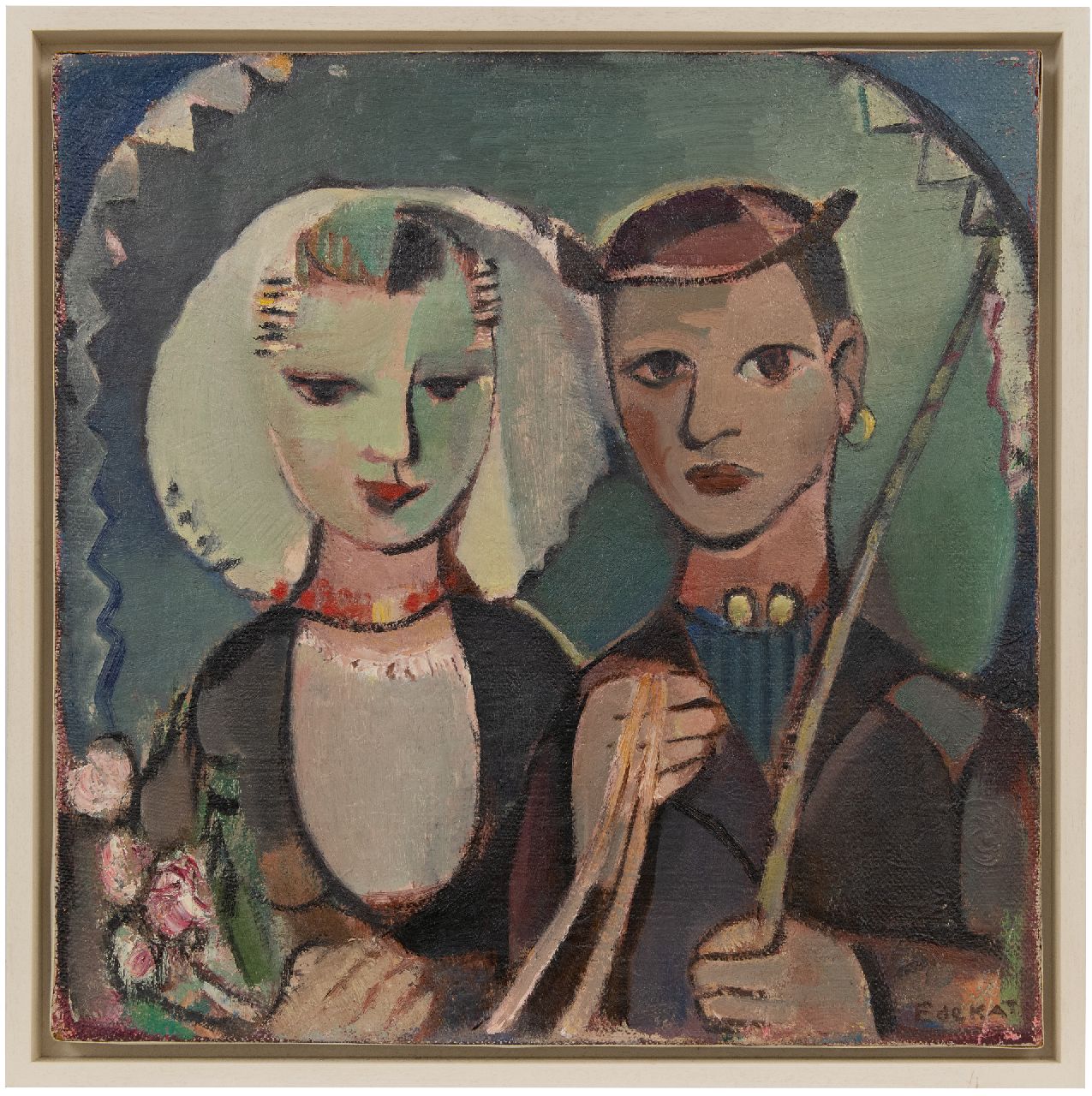 Kat E. de | Ewoud de Kat | Paintings offered for sale | Wedding couple in Zeeland costume, oil on canvas 60.3 x 60.6 cm, signed l.r.