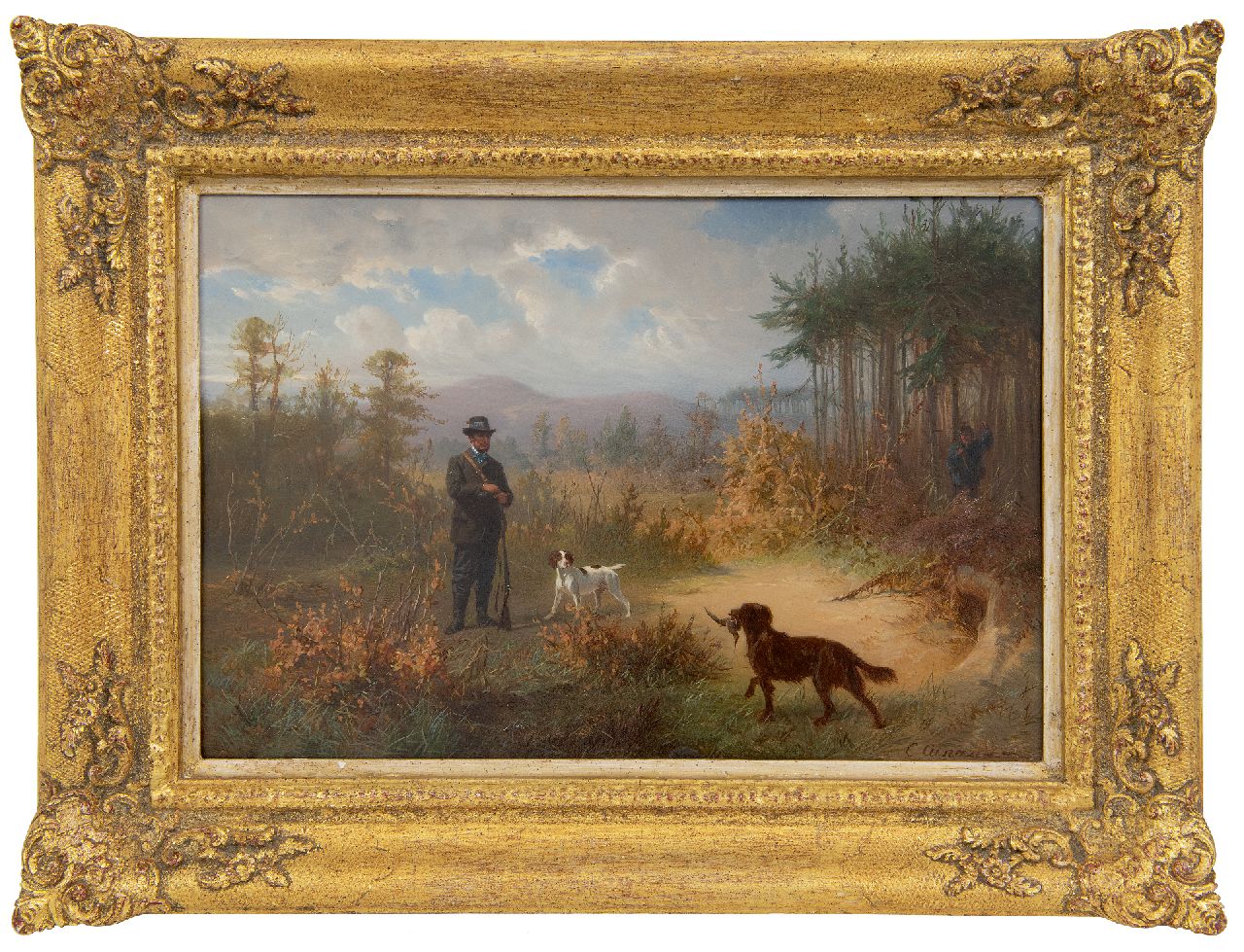Cunaeus C.  | Conradijn Cunaeus, Snipe hunting in the woods of Lunteren, oil on panel 21.9 x 32.5 cm, signed l.r. and painted in 1870