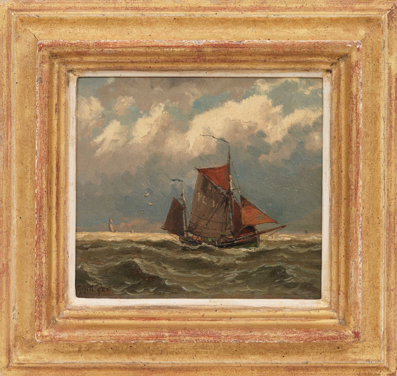 Koekkoek G.J.  | Gerardus Johannes 'Gerard' Koekkoek, Fishing boat on the high seas, oil on panel 14.6 x 16.9 cm, signed l.l. with initials and dated '92