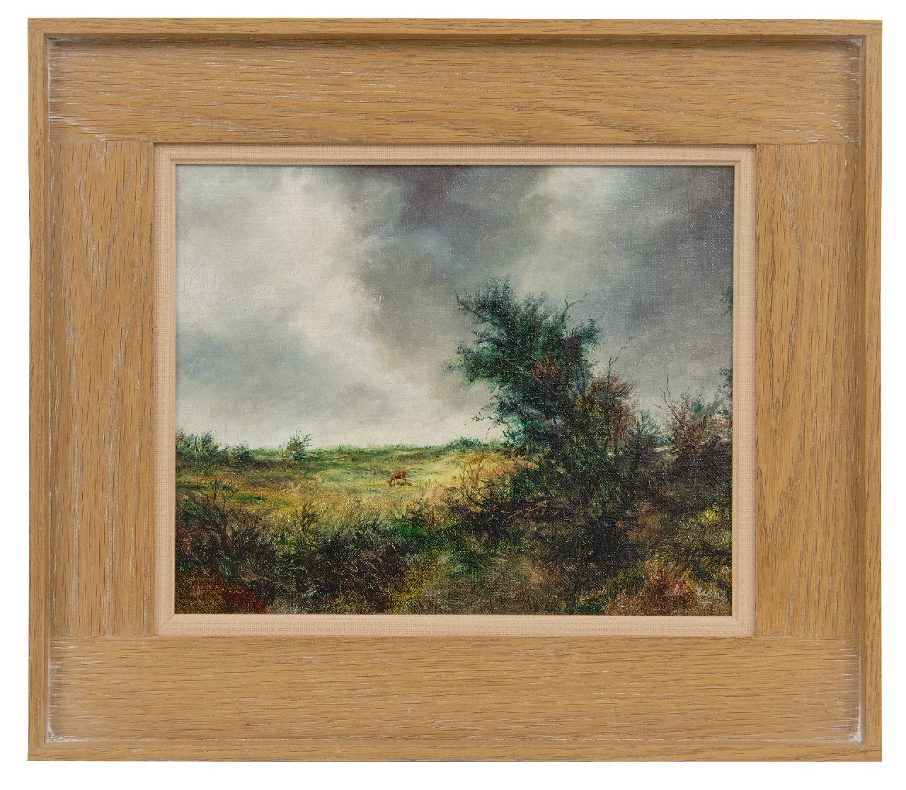 Poortvliet R.  | Rien Poortvliet, Landscape with grazing deer, oil on canvas 24.6 x 30.2 cm, signed l.r.
