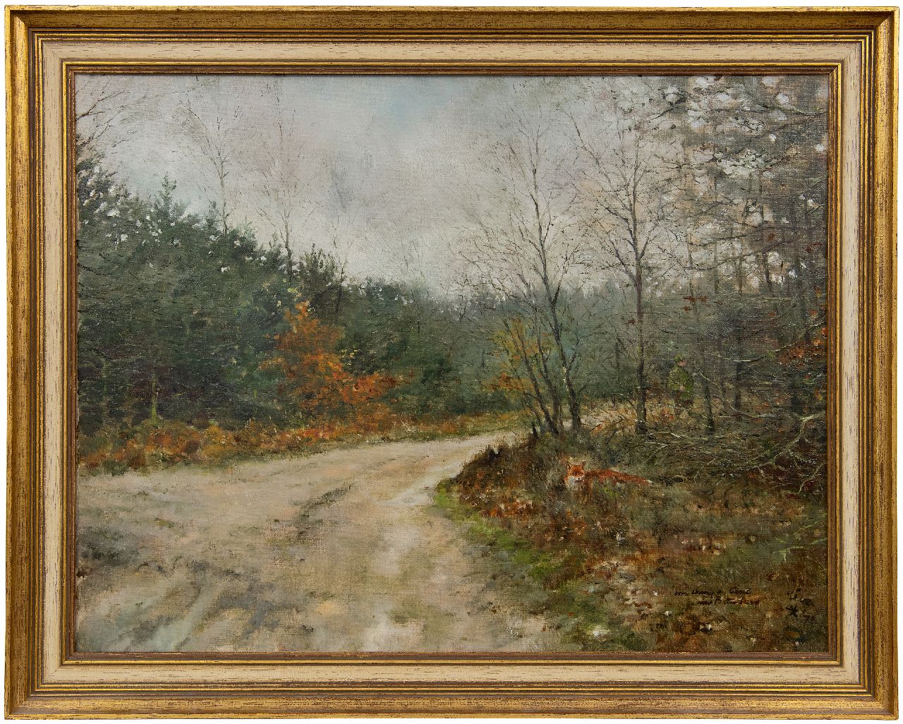 Poortvliet R.  | Rien Poortvliet, Fox in forest landschape, oil on canvas 50.4 x 65.7 cm, signed l.r. and dated '72