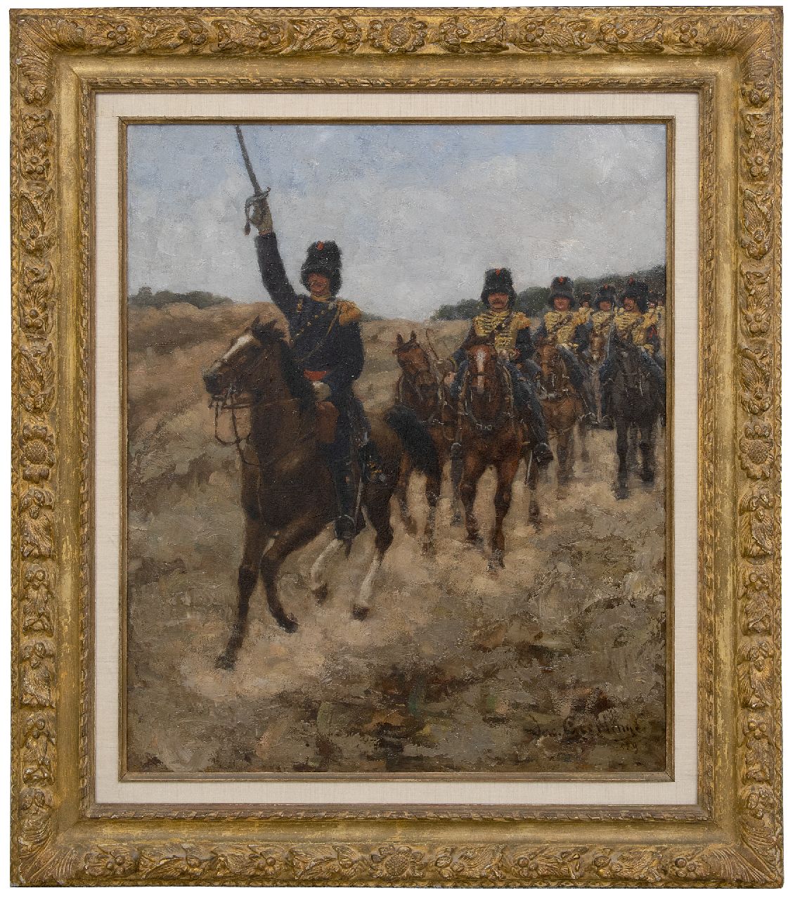 Geerlings J.H.  | Jacob Hendrik Geerlings, Horse artillery, exercising on the Kempenberg heath, oil on canvas 65.9 x 54.2 cm, signed l.r. and painted ca. 1870-1880