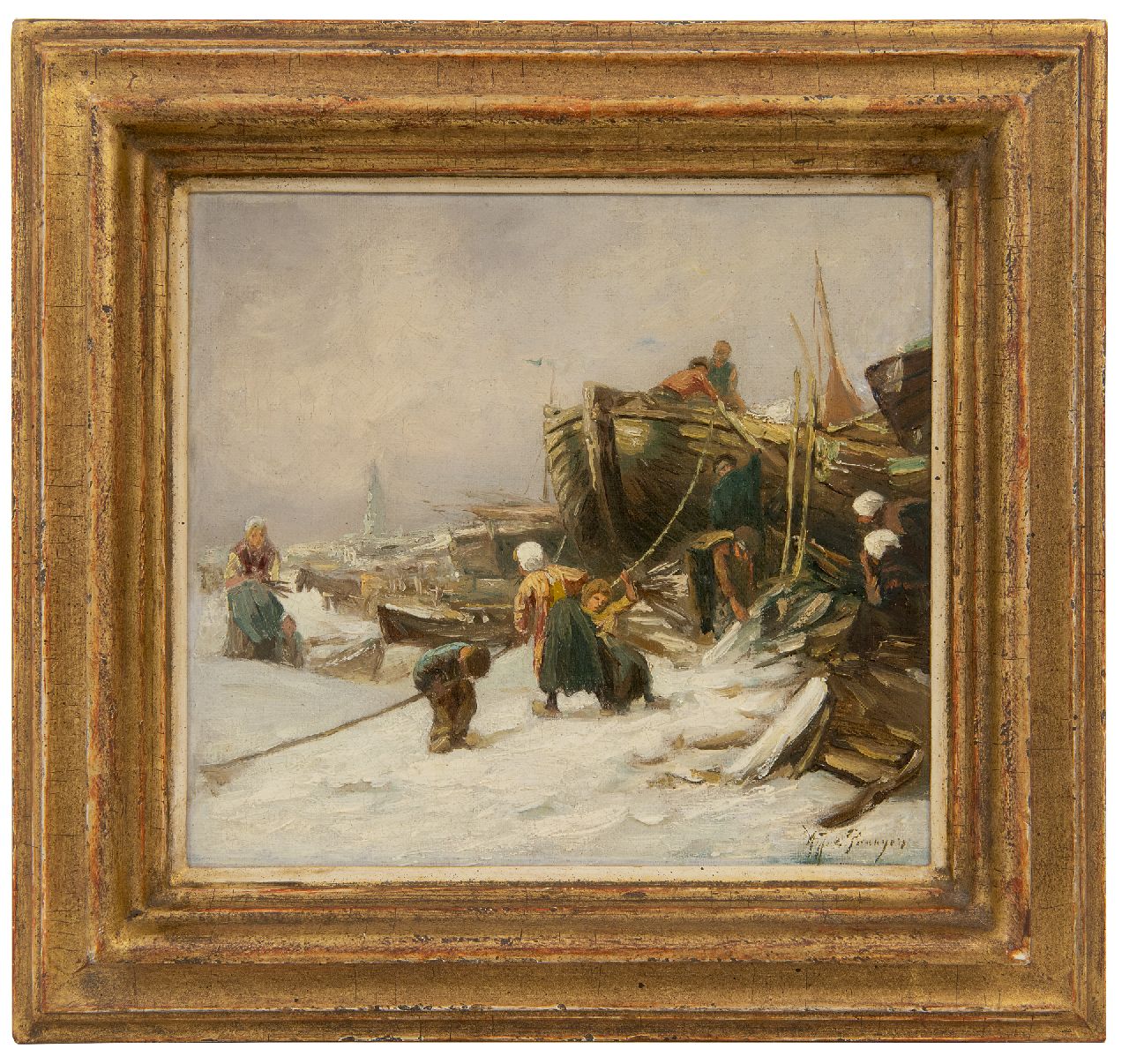 Prooijen A.J. van | Albert Jurardus van Prooijen | Paintings offered for sale | Beach in winter, oil on canvas laid down on panel 21.1 x 22.8 cm, signed l.r.