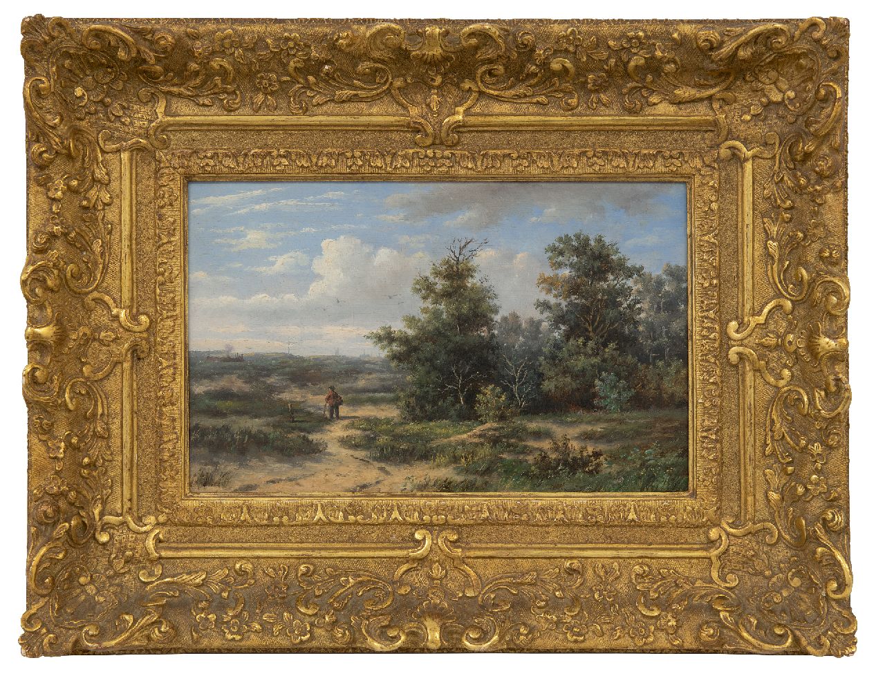 Wijngaerdt A.J. van | Anthonie Jacobus van Wijngaerdt, Dutch dune landscape with Haarlem in the distance, oil on panel 18.9 x 30.4 cm