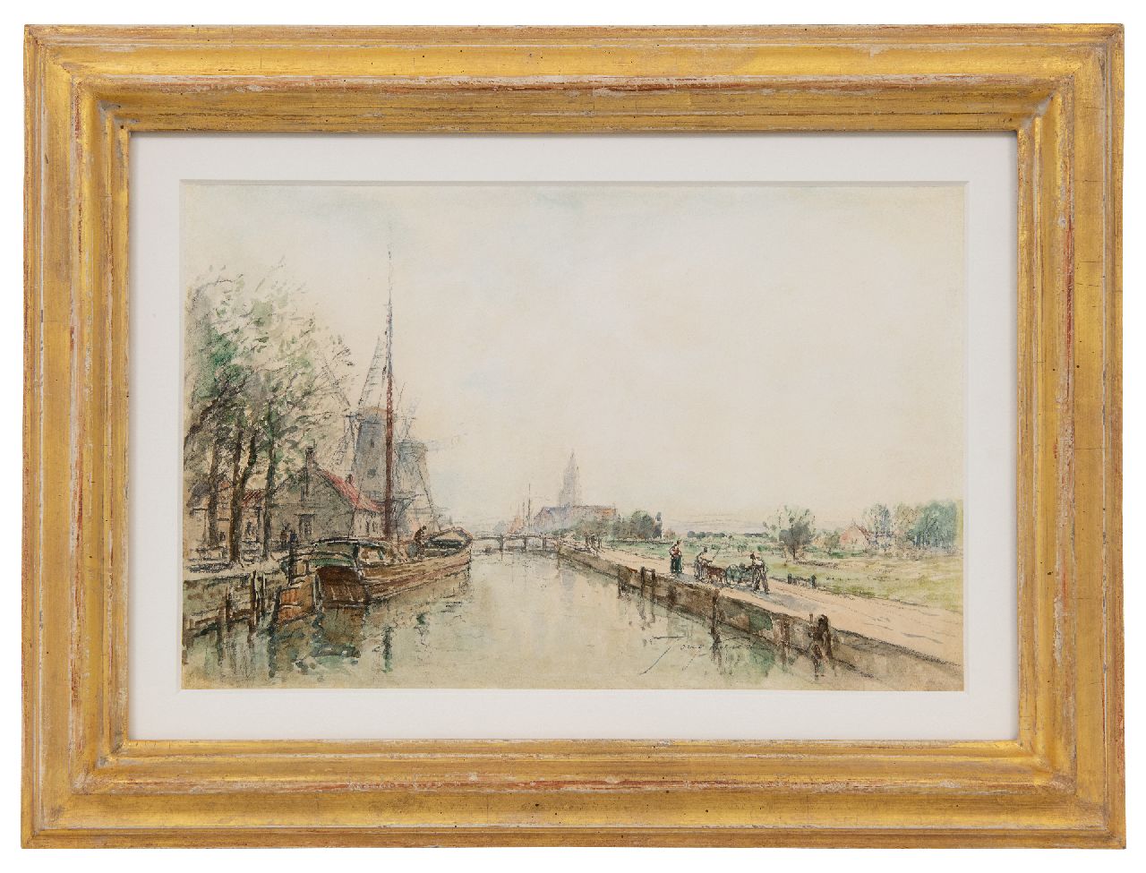 Jongkind J.B.  | Johan Barthold Jongkind | Watercolours and drawings offered for sale | Canal in a Dutch village, ink and watercolour on paper 20.0 x 30.0 cm, signed l.r.