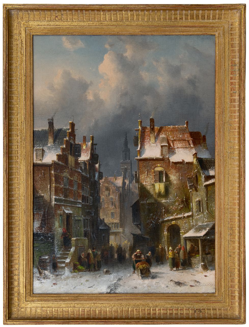 Leickert C.H.J.  | 'Charles' Henri Joseph Leickert | Paintings offered for sale | Busy street in the snow, oil on canvas 72.7 x 52.0 cm, signed l.r. and dated '88