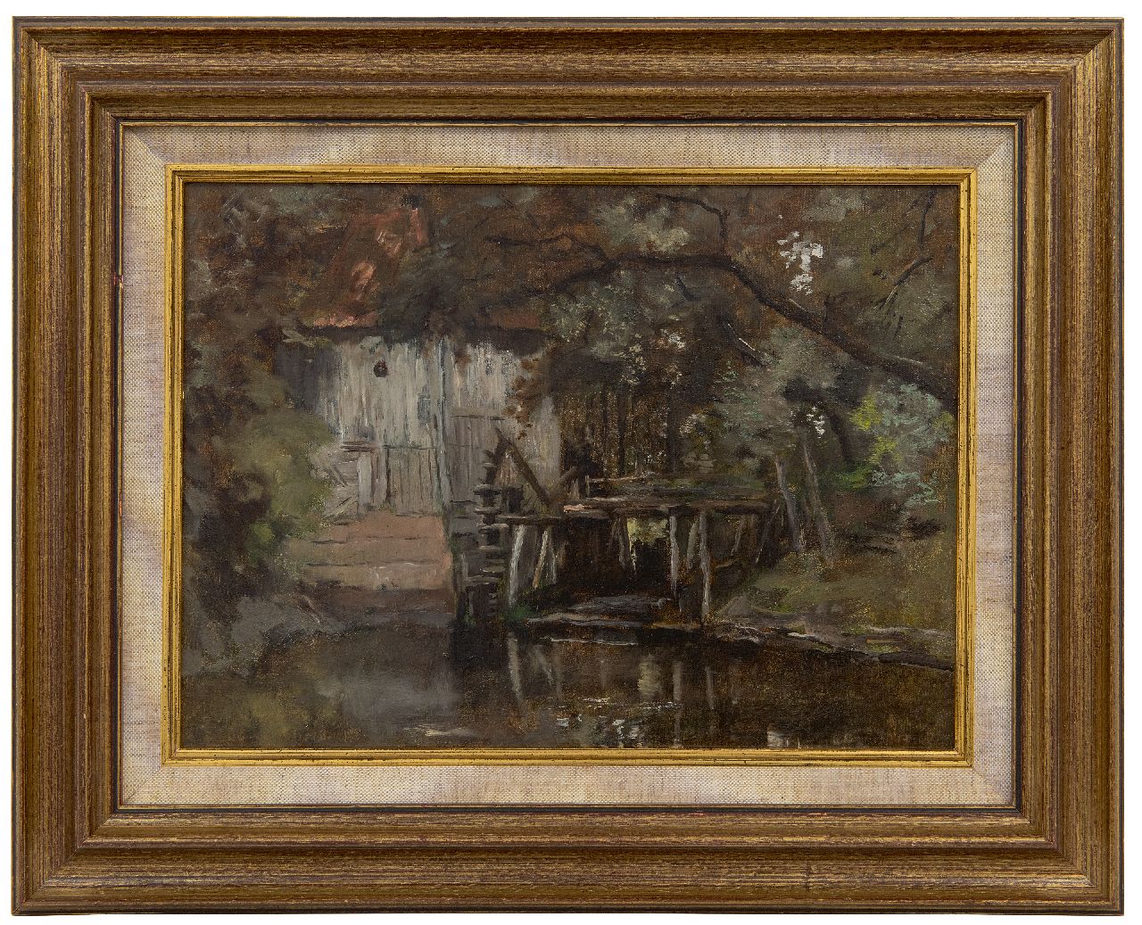 Essen J.C. van | Johannes Cornelis 'Jan' van Essen, The water mill at the castle Vorden, oil on canvas 27.3 x 36.5 cm, signed on the reverse and dated on the reverse 1898