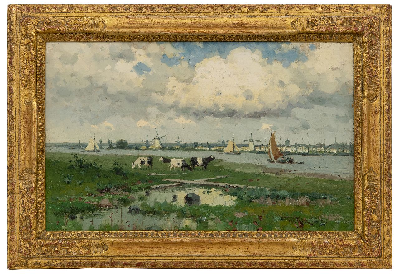Rip W.C.  | 'Willem' Cornelis Rip | Paintings offered for sale | Sunny day at Overschie, oil on canvas 26.2 x 42.1 cm, signed l.r.