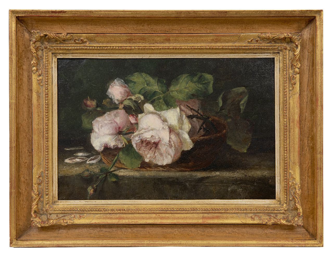 Hogendorp-'s Jacob A.J. van | Adrienne Jacqueline van Hogendorp-'s Jacob | Paintings offered for sale | Roses in a basket, oil on canvas 25.4 x 38.5 cm, signed l.r. and without frame