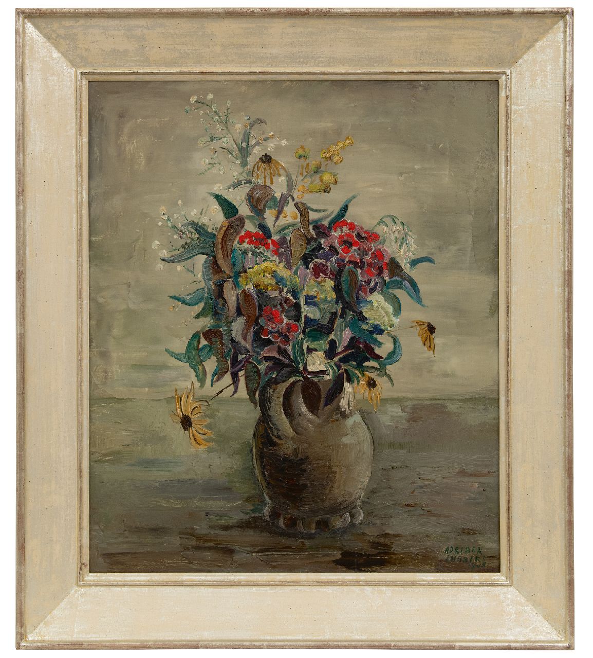 Lubbers A.  | Adriaan Lubbers | Paintings offered for sale | Flower still life in earthenware vase, oil on canvas 60.0 x 50.3 cm, signed l.r. and dated 1946