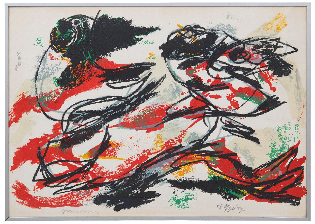 Appel C.K.  | Christiaan 'Karel' Appel | Prints and Multiples offered for sale | Happy Flight, lithograph on paper 55.2 x 74.9 cm, signed l.r. and dated '57