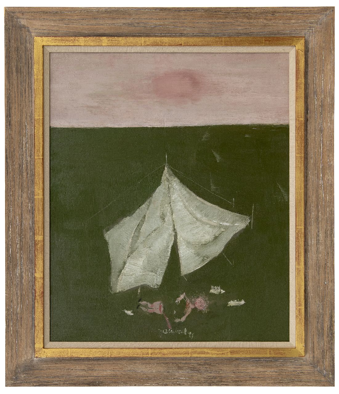 Heel J.J. van | Johannes Jacobus 'Jan' van Heel | Paintings offered for sale | 'Tentje in landschap met gebroken pop' (Tent in a landscape with a broken doll), oil on canvas 60.1 x 50.3 cm, signed b.c. and dated '77