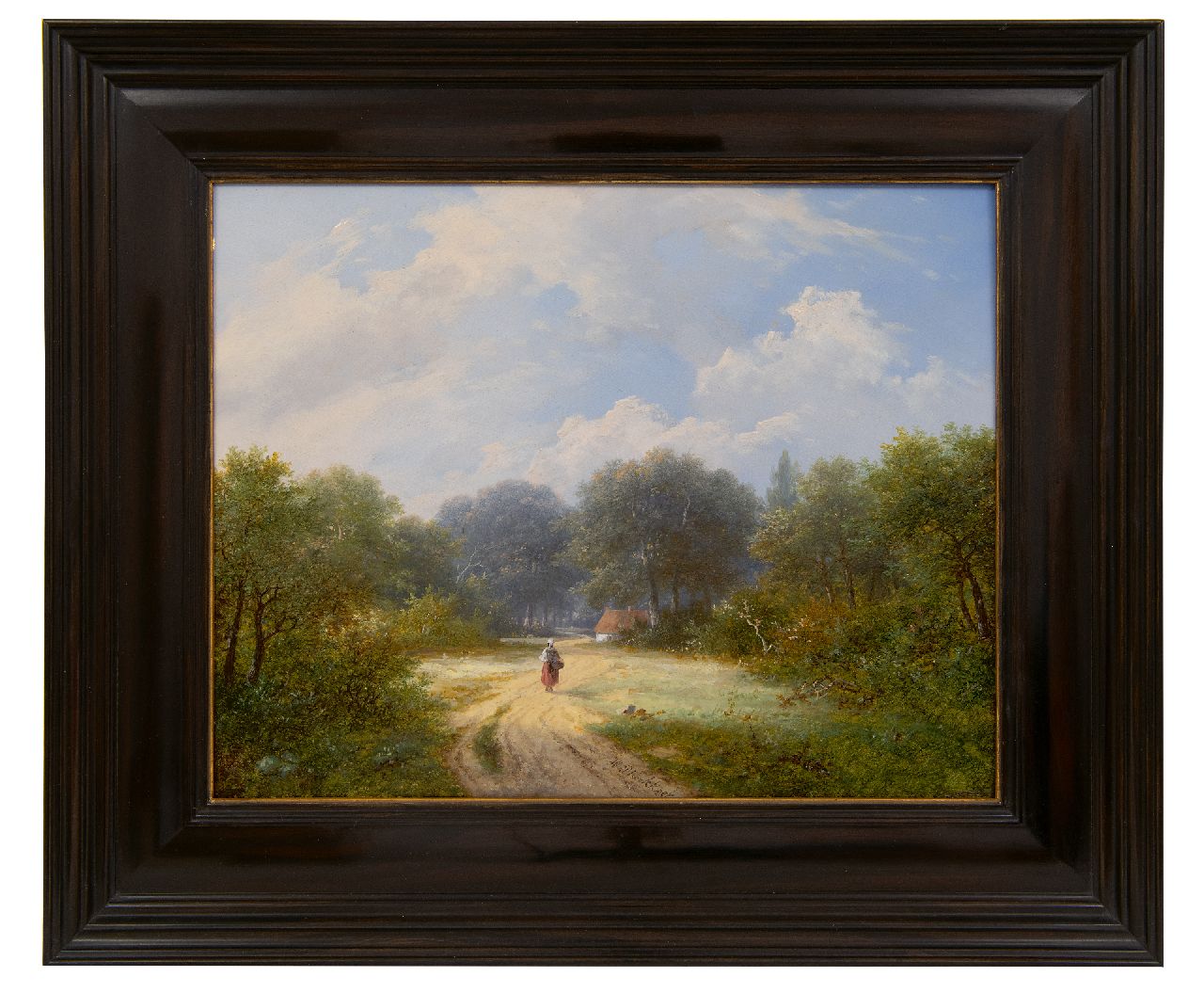 Koekkoek P.H.  | Pieter Hendrik 'H.P.' Koekkoek, Summer landscape with woman, oil on panel 26.1 x 33.0 cm, signed c.b.