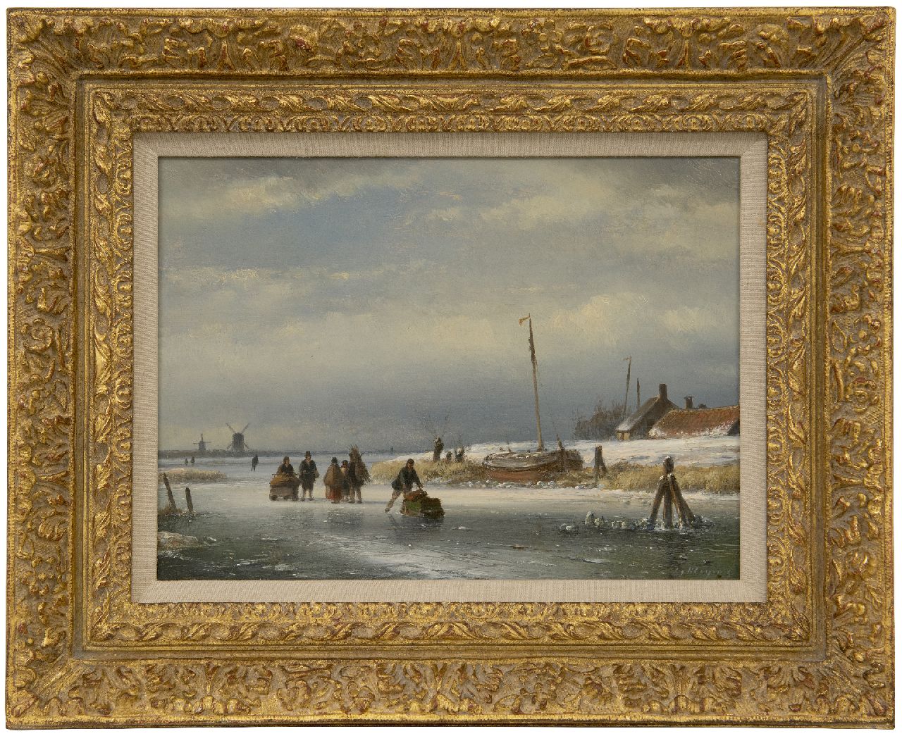 Kleijn L.J.  | Lodewijk Johannes Kleijn | Paintings offered for sale | Ice scene with skaters and sleds, oil on panel 23.0 x 31.7 cm, signed l.r. and without frame