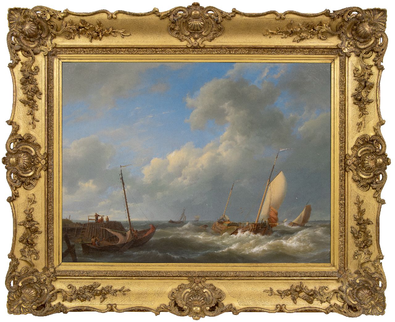 Koekkoek H.  | Hermanus Koekkoek | Paintings offered for sale | Sailing ships in a rising storm, oil on canvas 63.9 x 85.4 cm