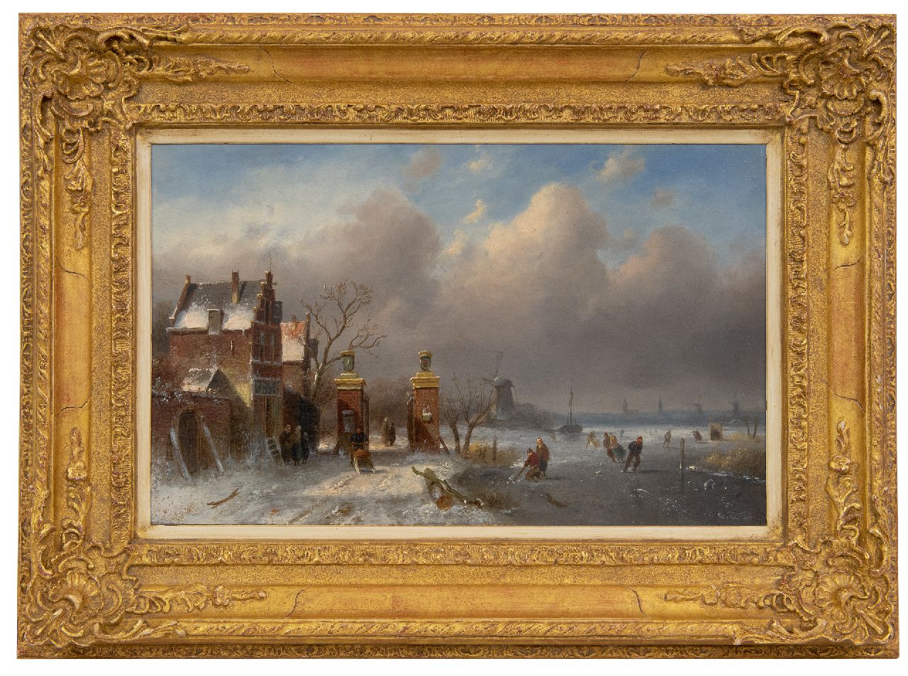 Leickert C.H.J.  | 'Charles' Henri Joseph Leickert | Paintings offered for sale | Skaters on a frozen waterway near the 'Leidsche Hek' in Oegstgeest, oil on panel 25.0 x 40.0 cm, signed l.r.