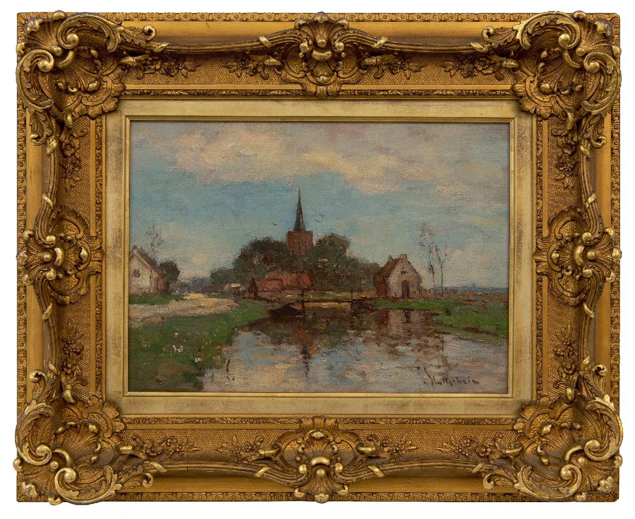 Stutterheim L.P.  | Lodewijk Philippus 'Louis' Stutterheim | Paintings offered for sale | The church of Kortenhoef on the water, oil on canvas 25.4 x 35.5 cm, signed l.r.