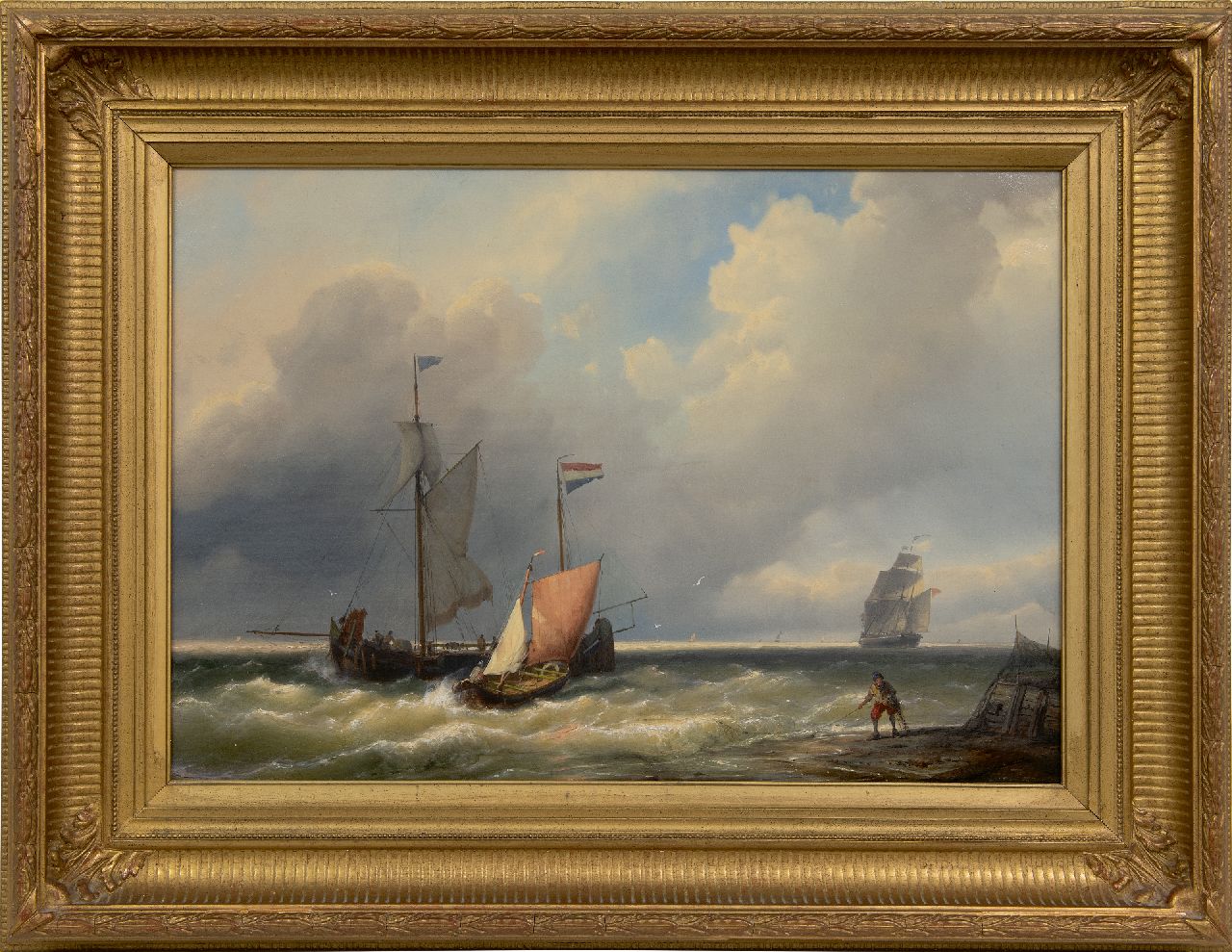 Koekkoek J.H.B.  | Johannes Hermanus Barend 'Jan H.B.' Koekkoek | Paintings offered for sale | Ships near the coast in a stiff breeze, oil on canvas 41.5 x 59.2 cm, signed l.r.