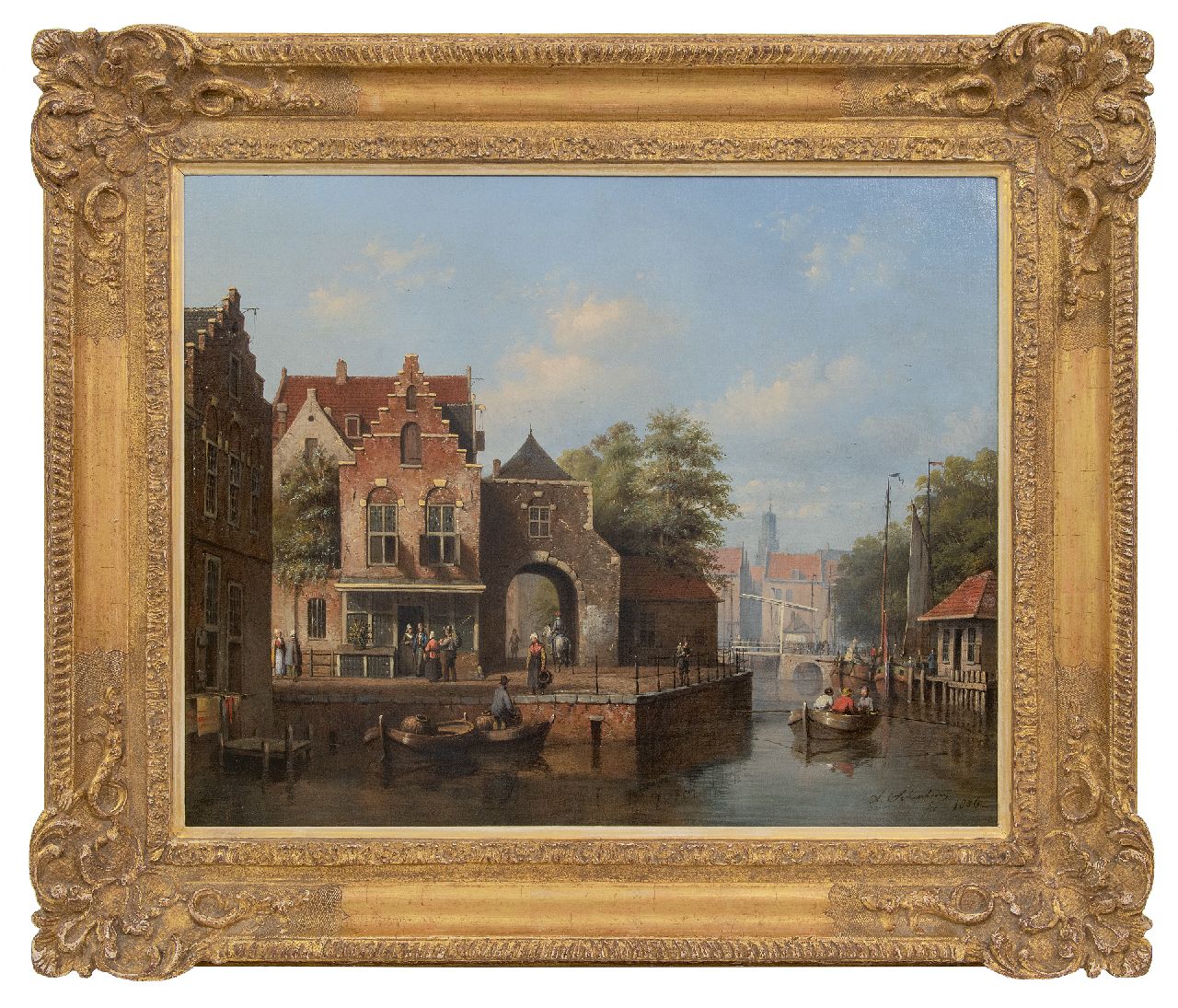 Scheerboom A.  | Andries Scheerboom | Paintings offered for sale | Daily activities in a Dutch town, oil on canvas 53.5 x 66.6 cm, signed l.r. and dated 1856