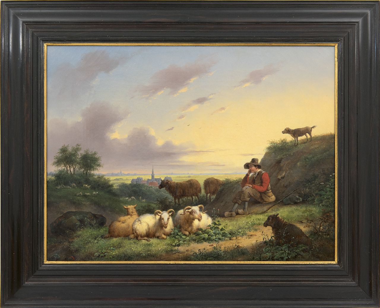 Berg S. van den | Simon van den Berg, A shepherd and his flock in a Dutch landscape, oil on canvas 42.2 x 56.1 cm, signed l.l. and painted ca. 1838