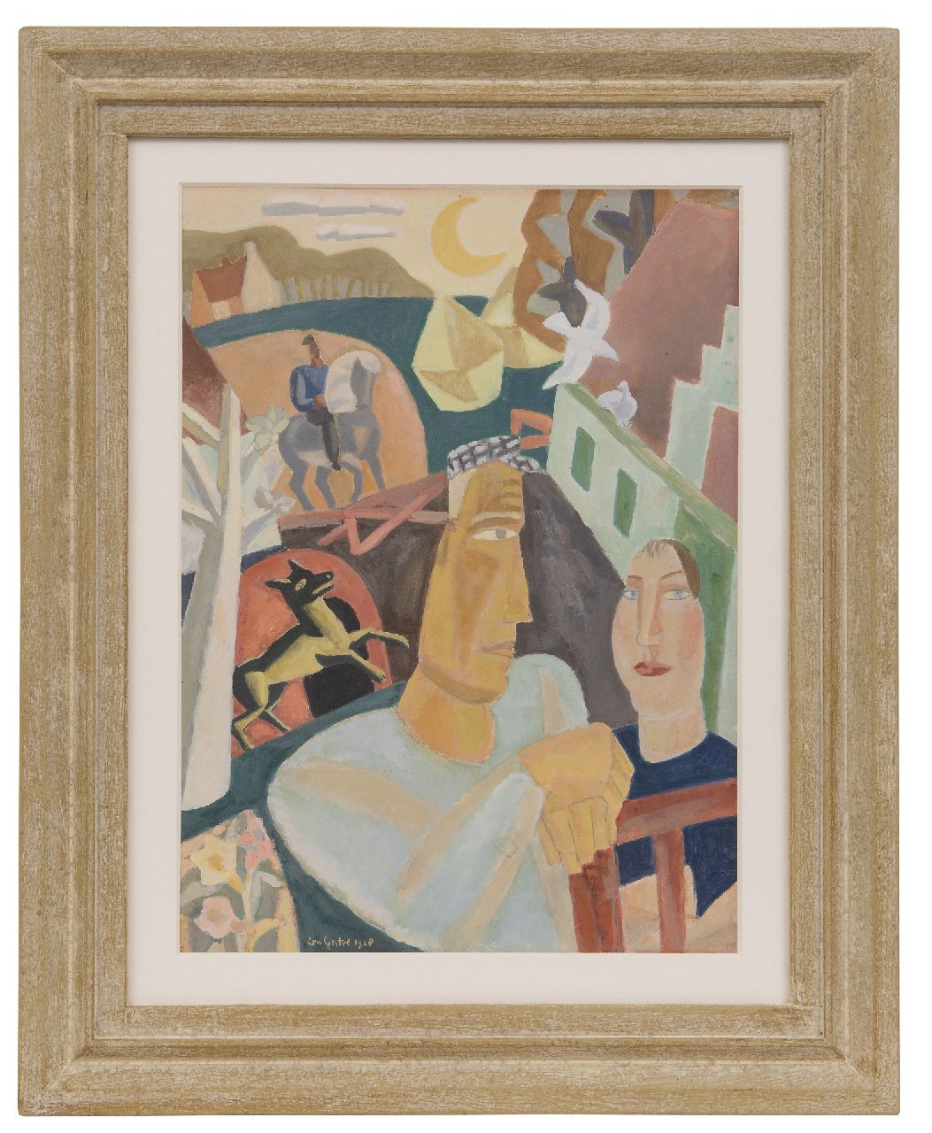 Gestel L.  | Leendert 'Leo' Gestel, Man and woman with a horseman in the background, gouache on paper 37.2 x 27.0 cm, signed l.l. and dated 1928