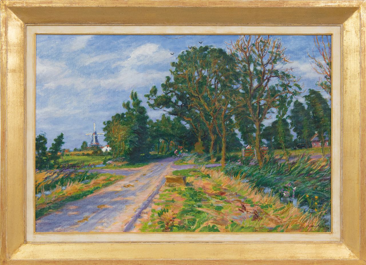 Dijkstra J.  | Johannes 'Johan' Dijkstra | Paintings offered for sale | Country road in Den Andel, Groningen, oil on canvas 60.4 x 90.2 cm, signed l.r. and painted end 1940s