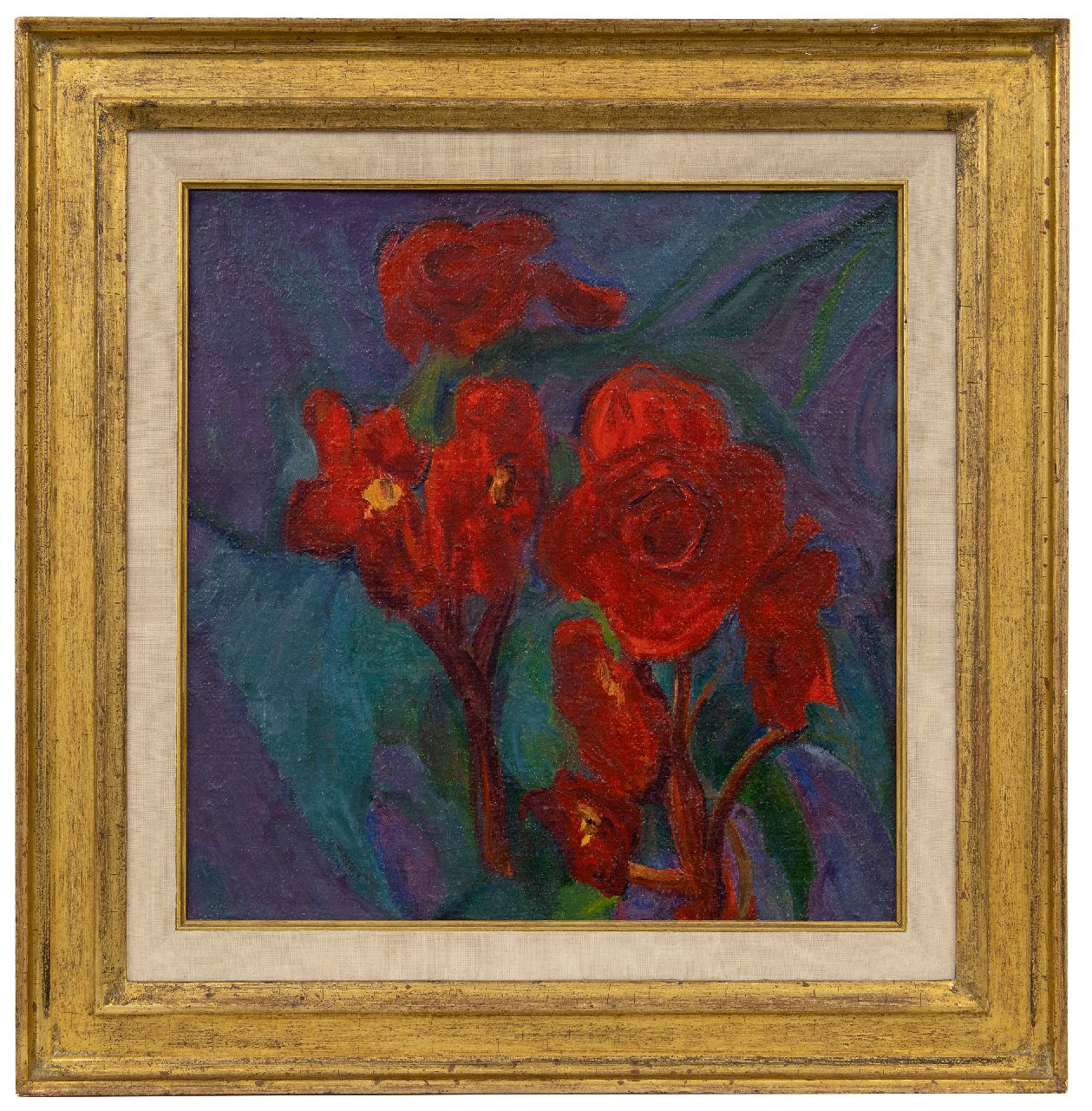 Dijkstra J.  | Johannes 'Johan' Dijkstra | Paintings offered for sale | Red flowers, oil on canvas 36.0 x 35.8 cm, signed on the stretcher