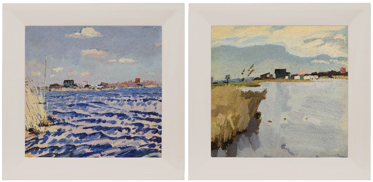 Zee J. van der | Jan van der Zee, Paterswoldsemeer, Groningen, on a windy day; on the reverse: Paterswoldsemeer in calm weather, oil on canvas 54.0 x 56.0 cm, signed u.r. and dated '32 Zee J. van der | Jan van der Zee, Paterswoldsemeer, Groningen, on a windy day; on the reverse: Paterswoldsemeer in calm weather, oil on canvas 54.0 x 56.0 cm, signed u.r. and dated '32