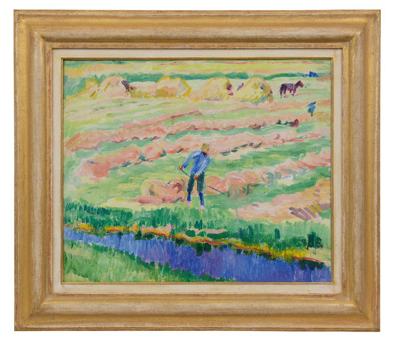 Altink J.  | Jan Altink | Paintings offered for sale | Landscape with haymaking farmer, oil on canvas 50.3 x 60.2 cm