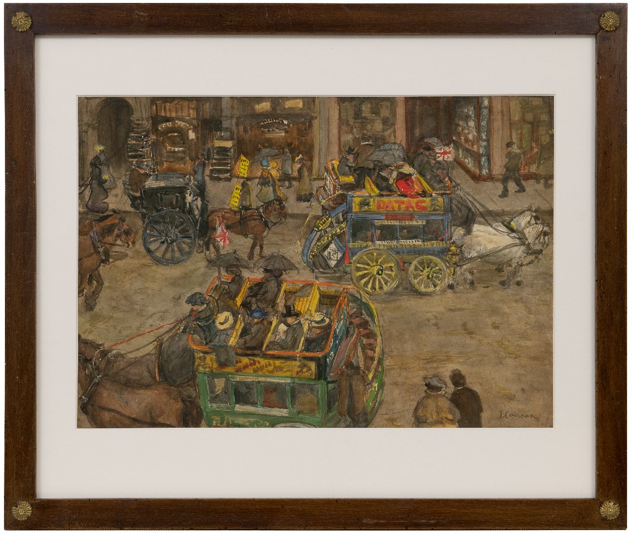 Cossaar J.C.W.  | Jacobus Cornelis Wyand 'Ko' Cossaar | Watercolours and drawings offered for sale | Omnibusses in a London street, pencil and watercolour on paper 38.8 x 55.8 cm, signed l.r.