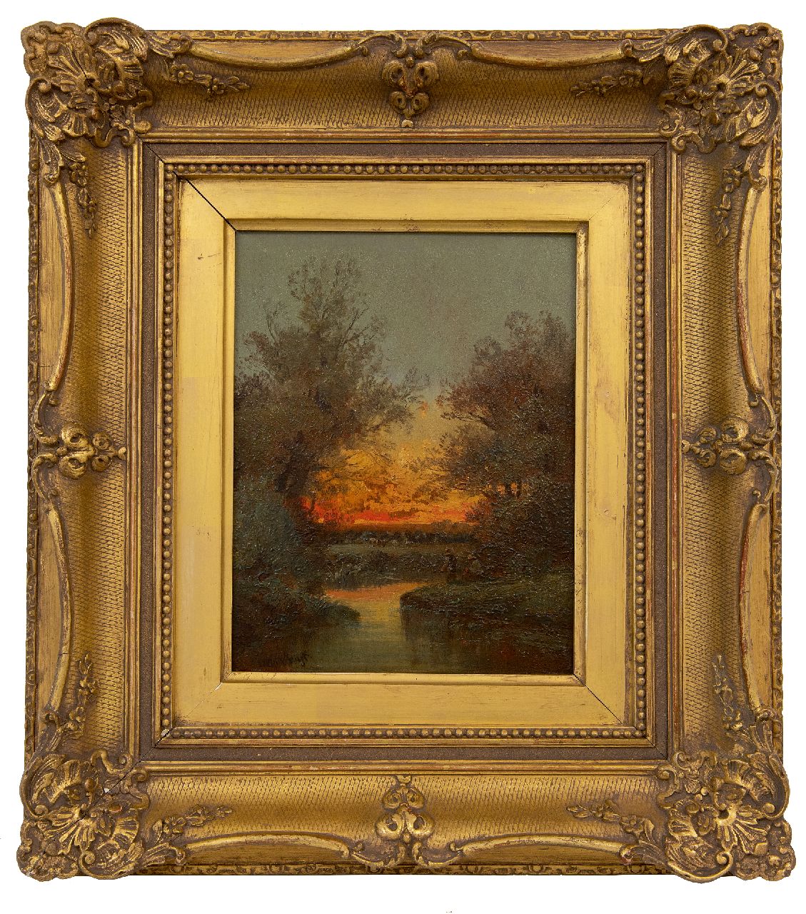 Wijk H. van | Henri van Wijk | Paintings offered for sale | Anglers at sunset, oil on panel 24.2 x 19.0 cm, signed l.l.