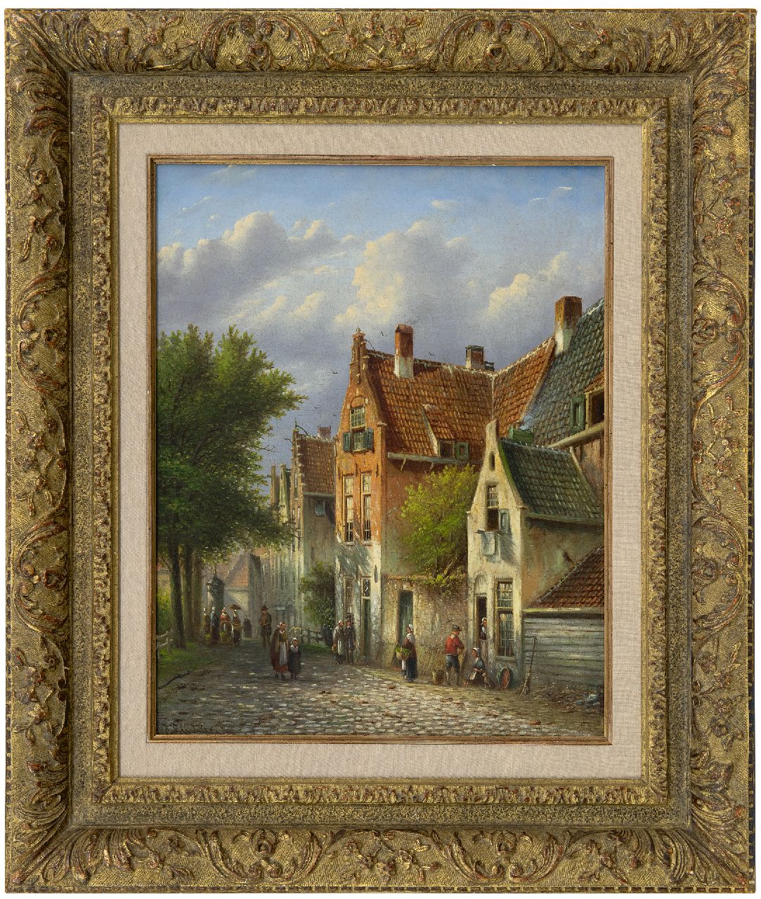 Spohler J.F.  | Johannes Franciscus Spohler | Paintings offered for sale | Activity in a Dutch street, oil on canvas 45.4 x 35.6 cm, signed l.l. and without frame