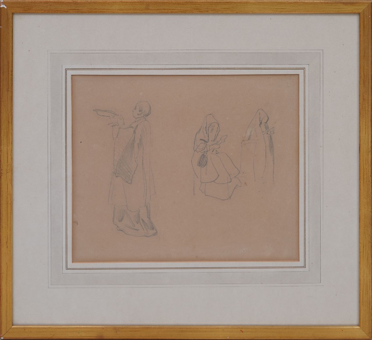 Bosboom J.  | Johannes Bosboom, A study of monks and nuns, pencil on paper 20.8 x 26.1 cm