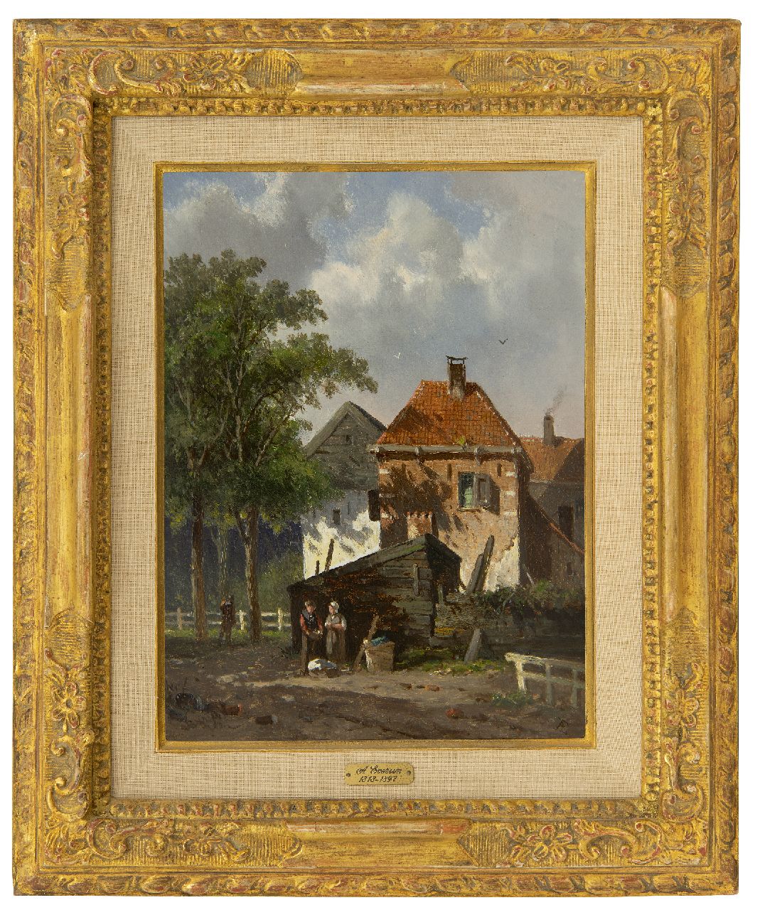 Eversen A.  | Adrianus Eversen, Sunny village view, oil on panel 27.0 x 20.0 cm, signed l.r. with monogram