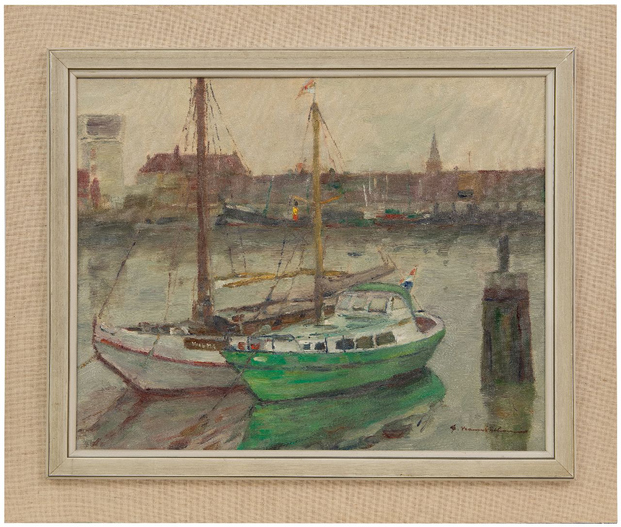 Hambüchen G.  | Georg Hambüchen | Paintings offered for sale | Sailboats in a Belgian harbor, oil on canvas 40.1 x 50.2 cm, signed l.r.