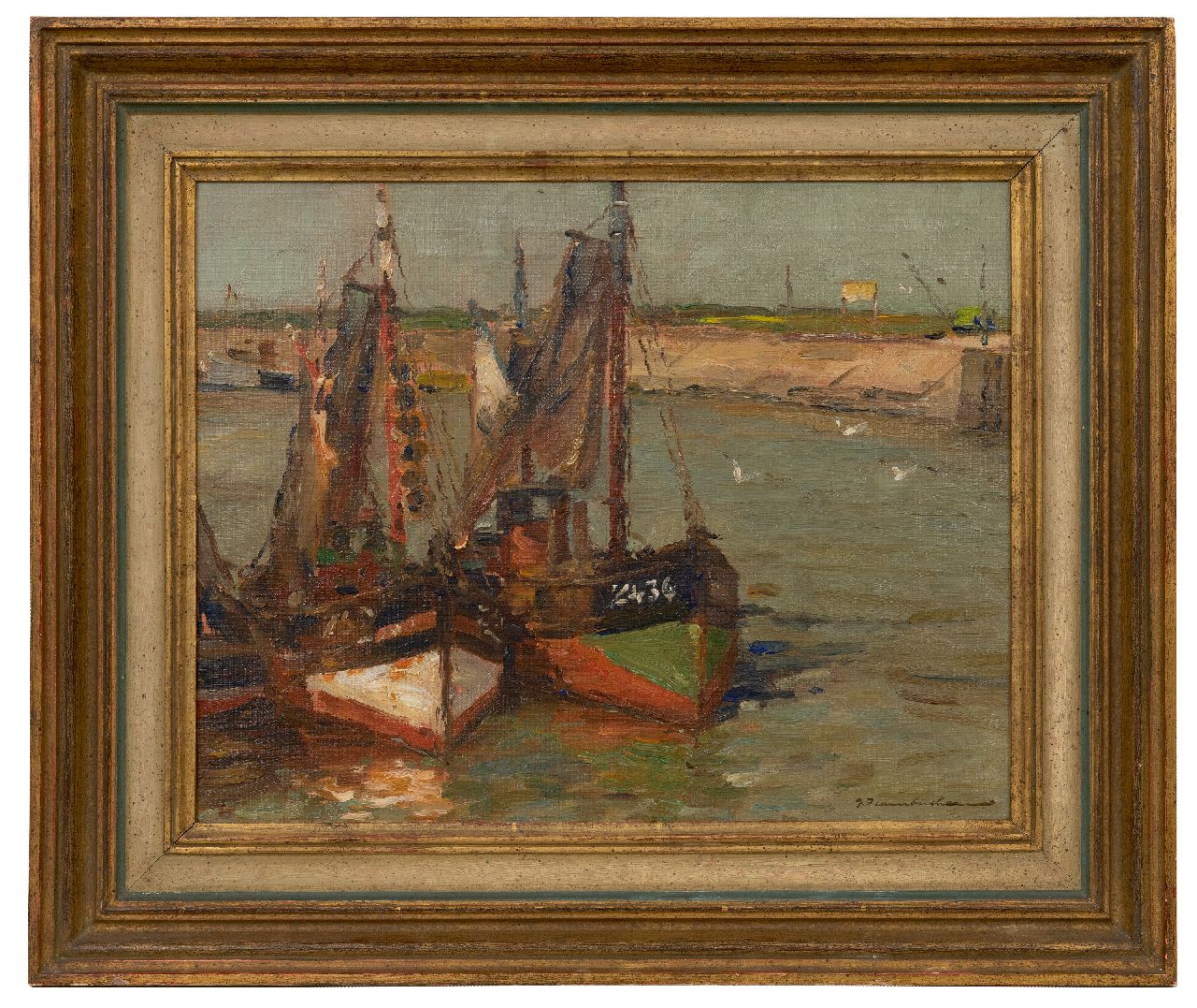 Hambüchen G.  | Georg Hambüchen | Paintings offered for sale | Fishing boats in the port of Zeebrugge, Belgium, oil on canvas 40.2 x 50.4 cm, signed l.r.