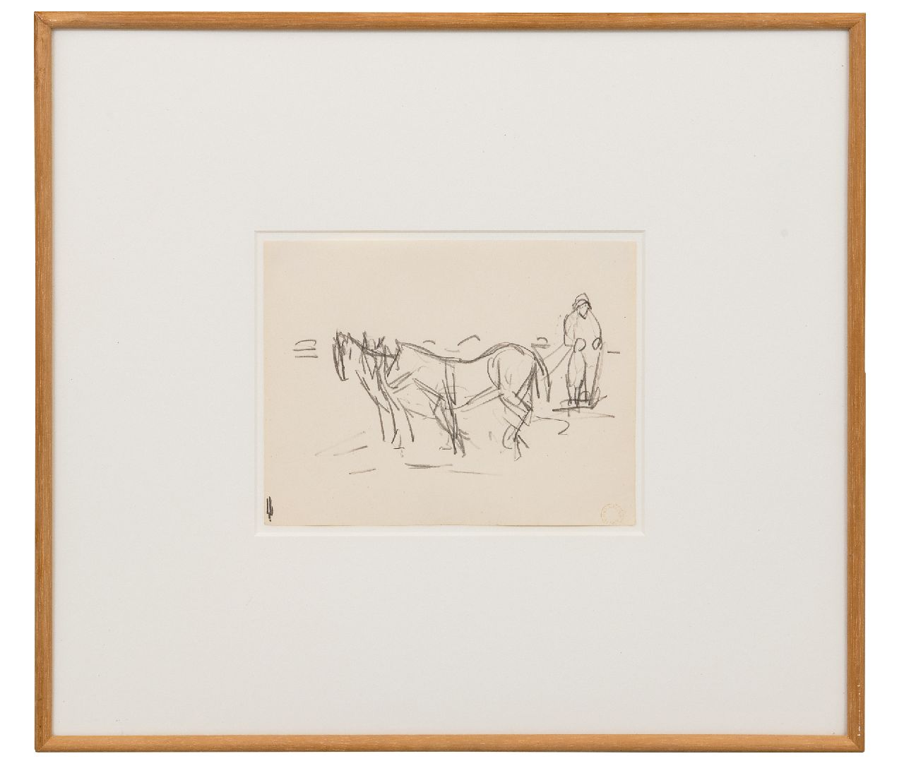Altink J.  | Jan Altink | Watercolours and drawings offered for sale | Plowing farmer, pencil on paper 15.0 x 20.0 cm, signed l.r. with studio stamp