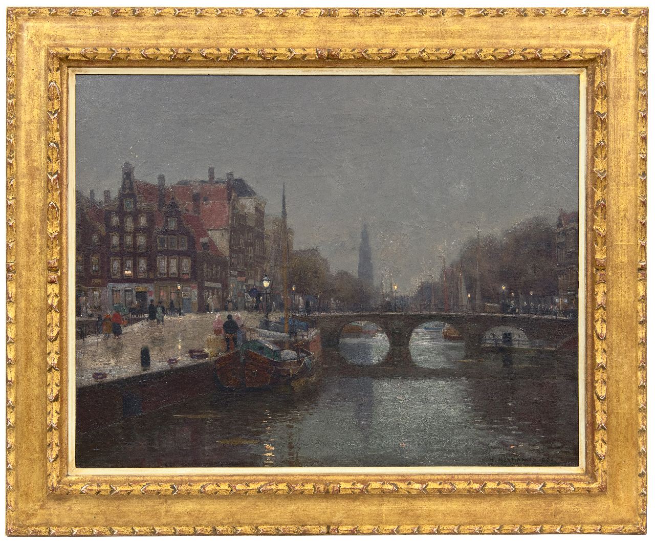 Hermanns H.  | Heinrich Hermanns, The Prinsengracht in Amsterdam on a rainy day, oil on canvas 55.8 x 70.7 cm, signed l.r. and dated '90
