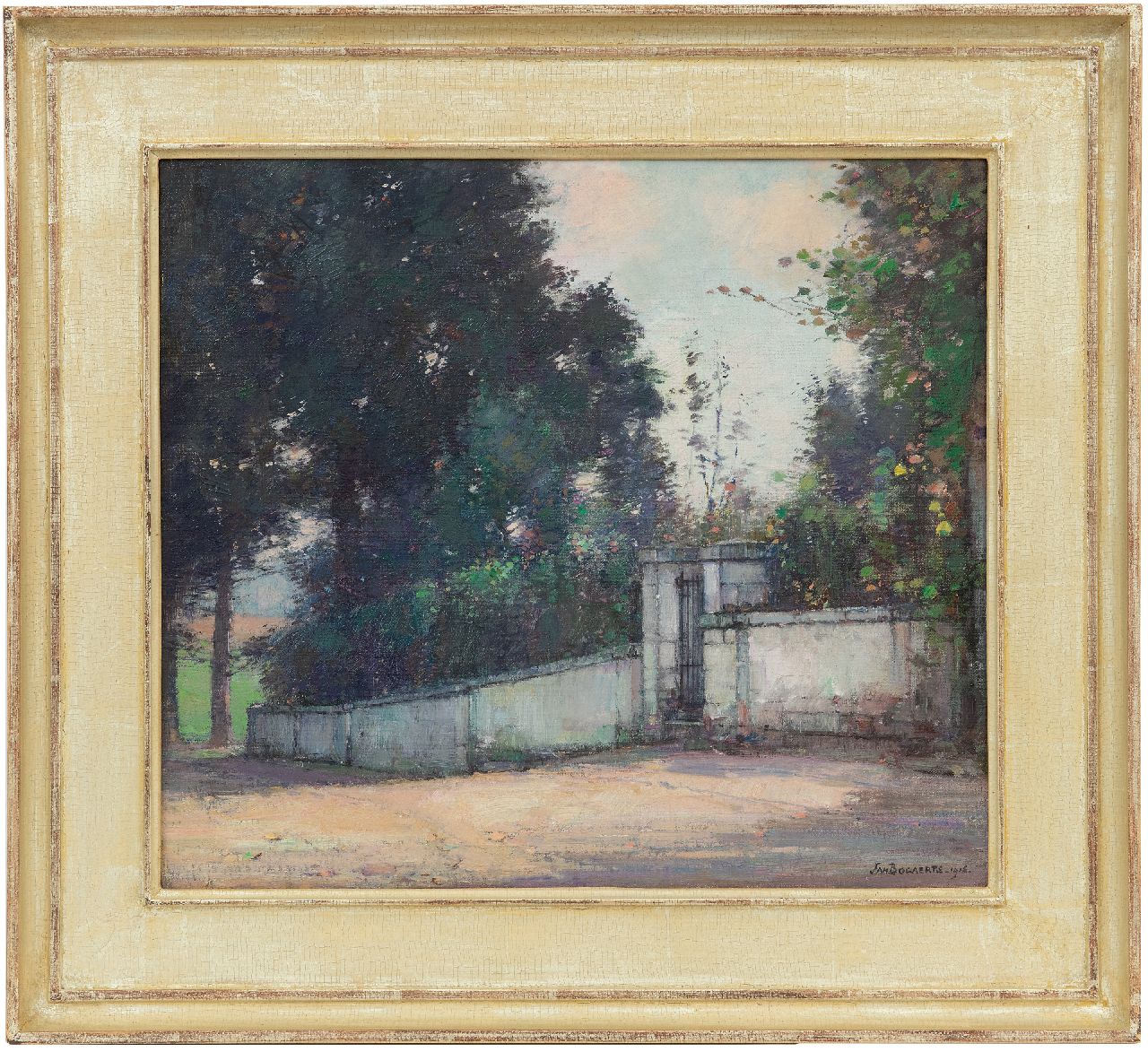 Bogaerts J.J.M.  | Johannes Jacobus Maria 'Jan' Bogaerts | Paintings offered for sale | Garden wall with a gate, oil on canvas 35.1 x 40.0 cm, signed l.r. and dated 1916