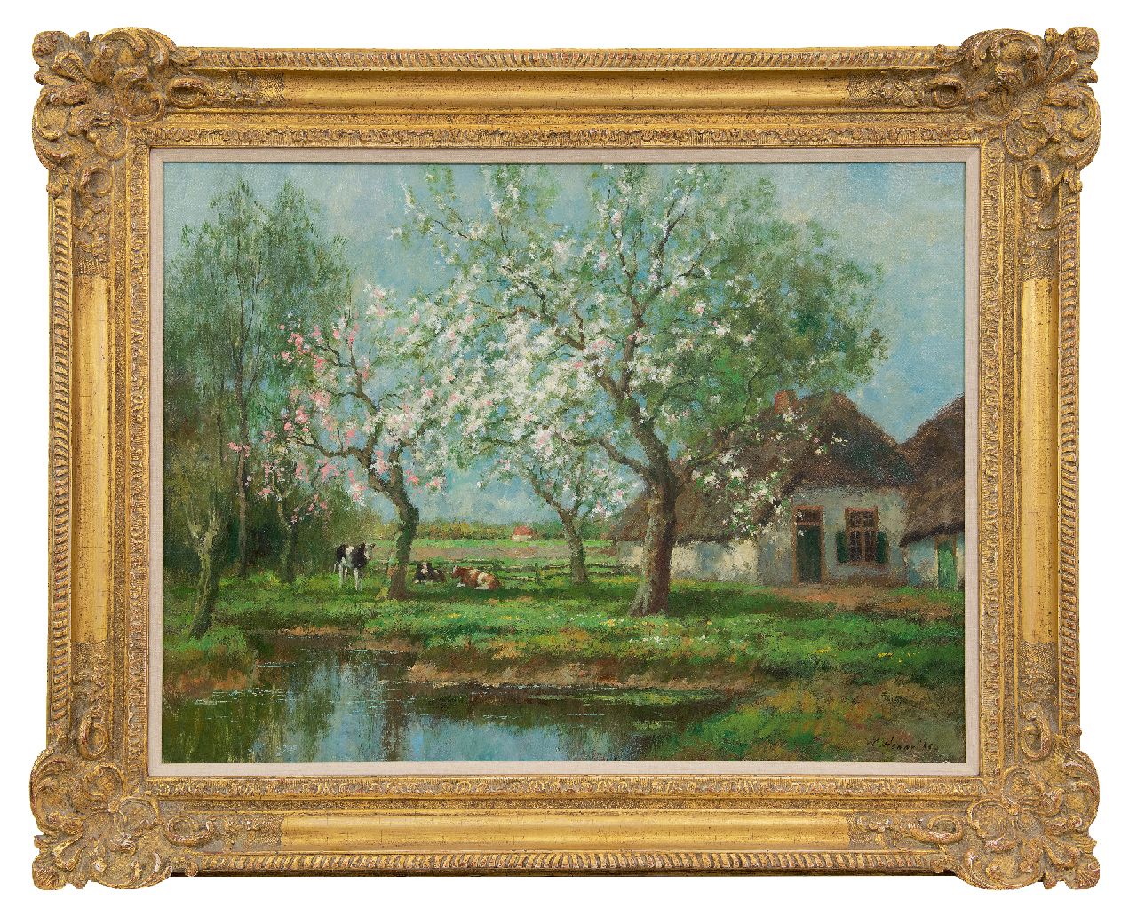 Bouter C.W.  | Cornelis Wouter 'Cor' Bouter, Farmyard in spring, oil on canvas 61.0 x 81.6 cm, signed l.r. 'W. Hendriks' (pseudonym)