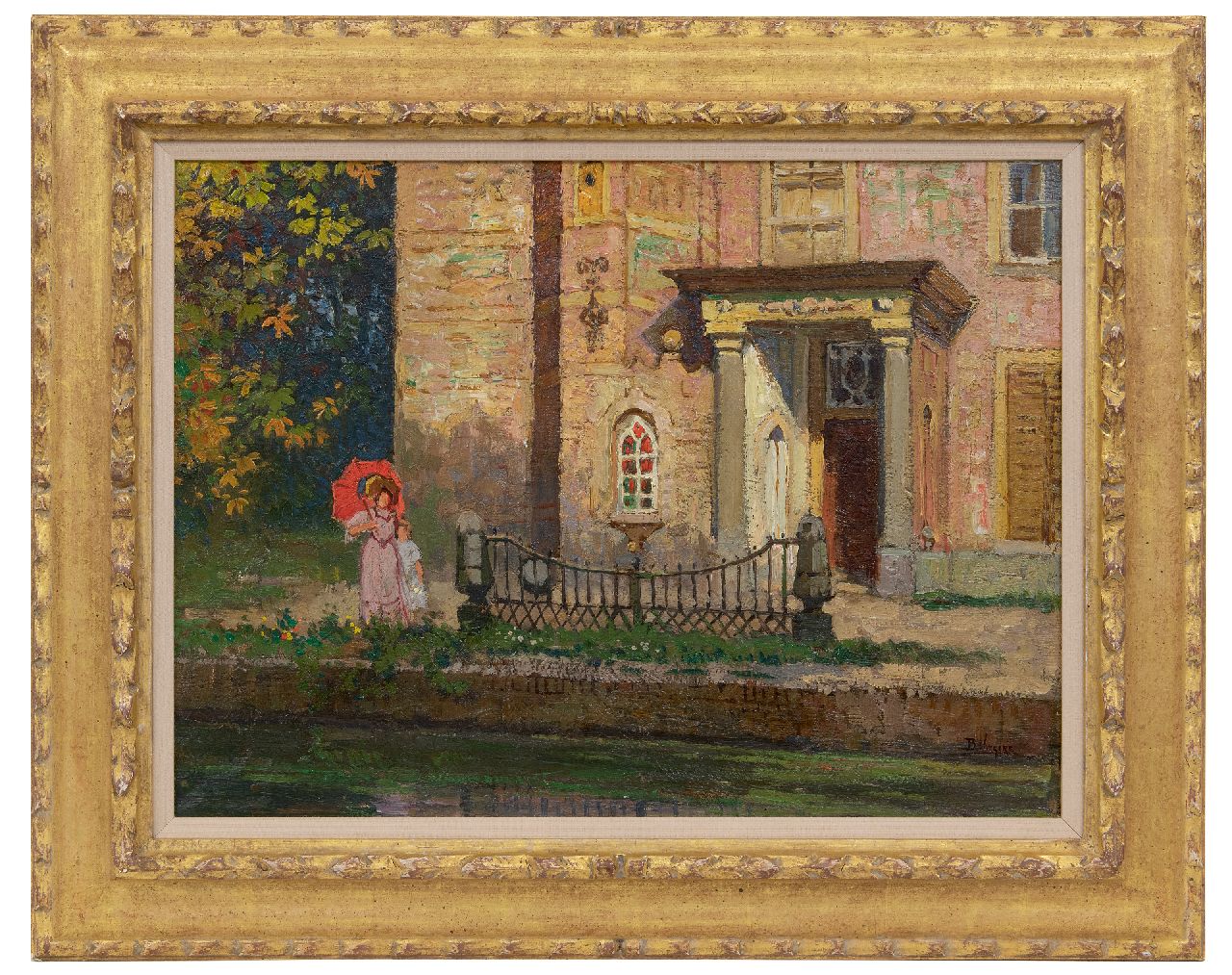 Viegers B.P.  | Bernardus Petrus 'Ben' Viegers | Paintings offered for sale | het Huis te Hoorn in Rijswijk with a lady and child, oil on canvas 37.3 x 50.0 cm, signed l.r.
