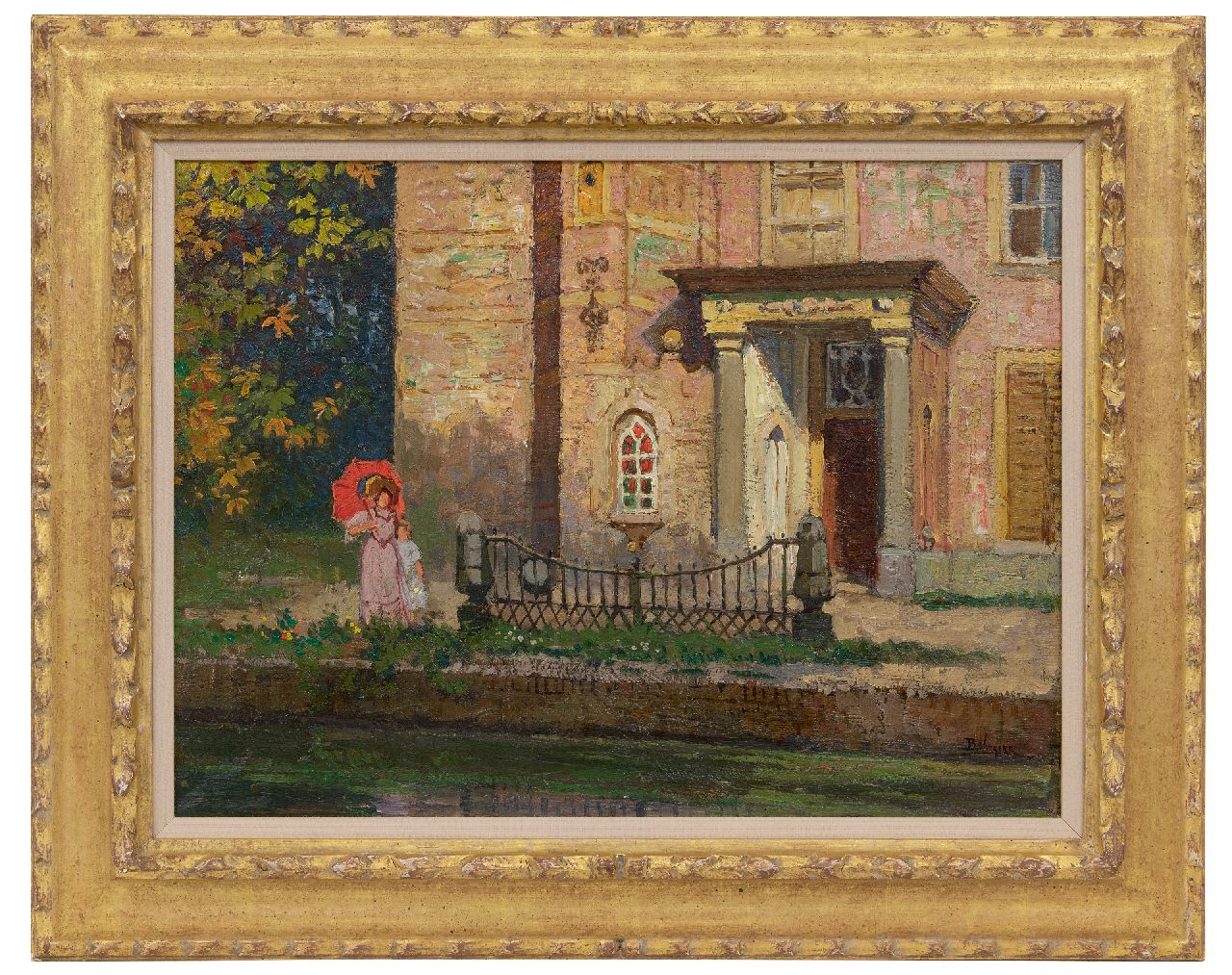 Viegers B.P.  | Bernardus Petrus 'Ben' Viegers, het Huis te Hoorn in Rijswijk with a lady and child, oil on canvas 37.3 x 50.0 cm, signed l.r.