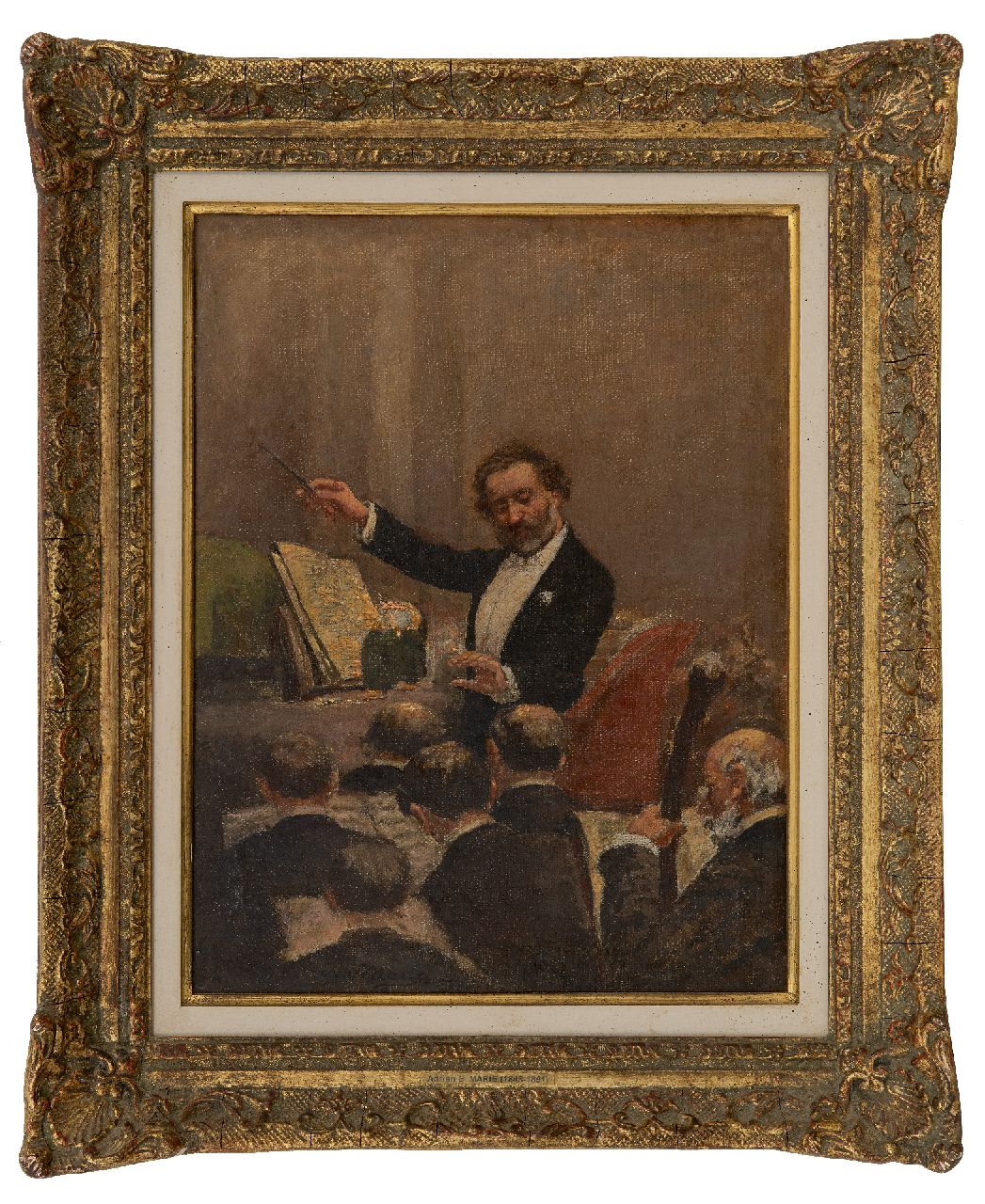 Marie A.E.  | Adrien Emmanuel Marie | Paintings offered for sale | Giuseppe Verdi conducts the opera orchestra at the first performance of Aïda in Paris, 1880, oil on canvas 29.8 x 22.5 cm, signed c.l. and executed 1880