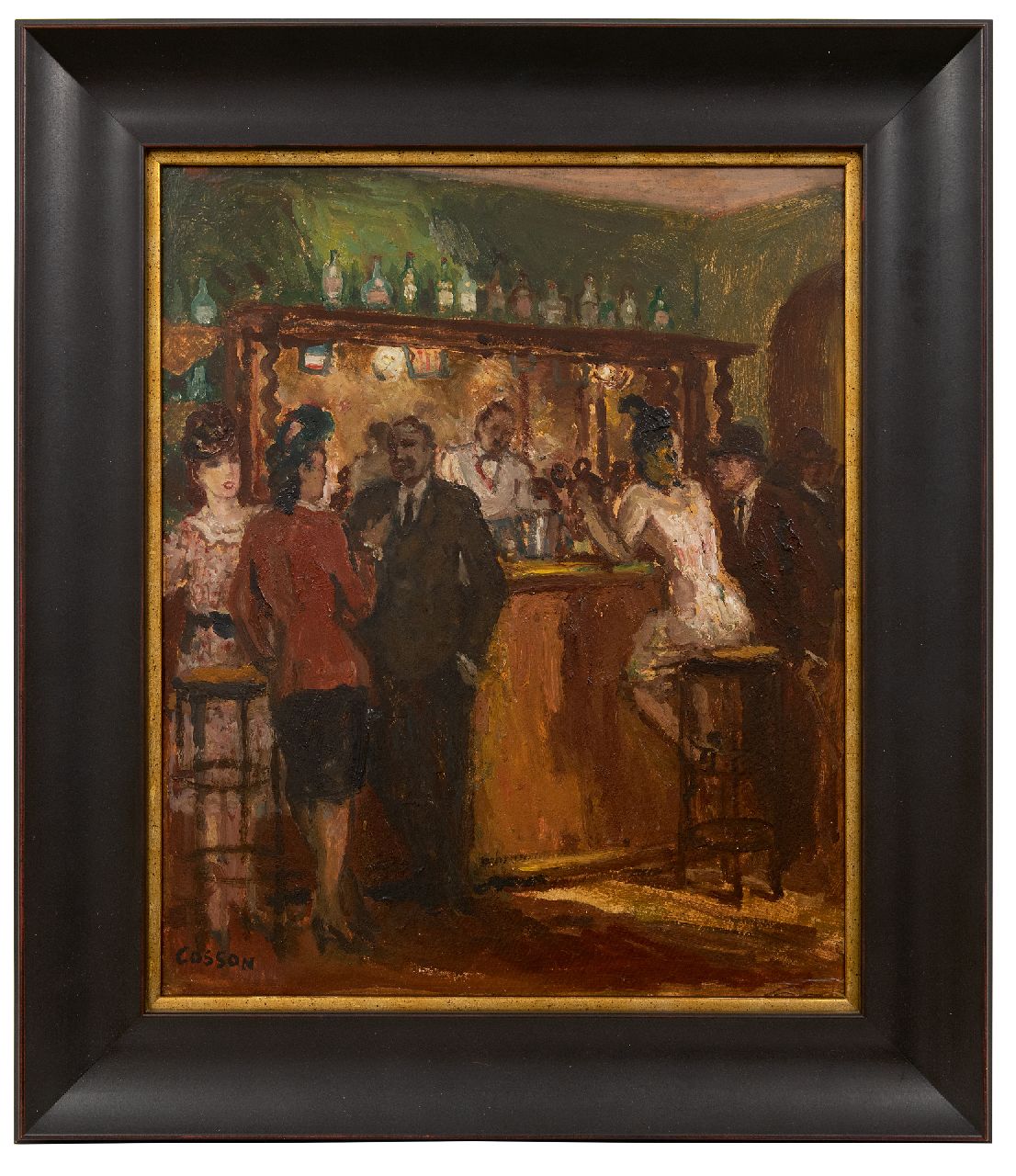Cosson J.L.M.  | Jean Louis 'Marcel' Cosson | Paintings offered for sale | Bar scene, oil on board 46.0 x 38.0 cm, signed l.l.