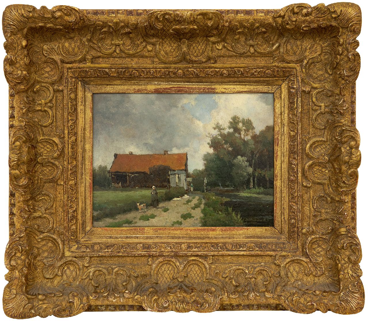 Weissenbruch H.J.  | Hendrik Johannes 'J.H.' Weissenbruch, Farm on the canal, oil on panel 16.0 x 22.5 cm, signed l.r. and dated '73