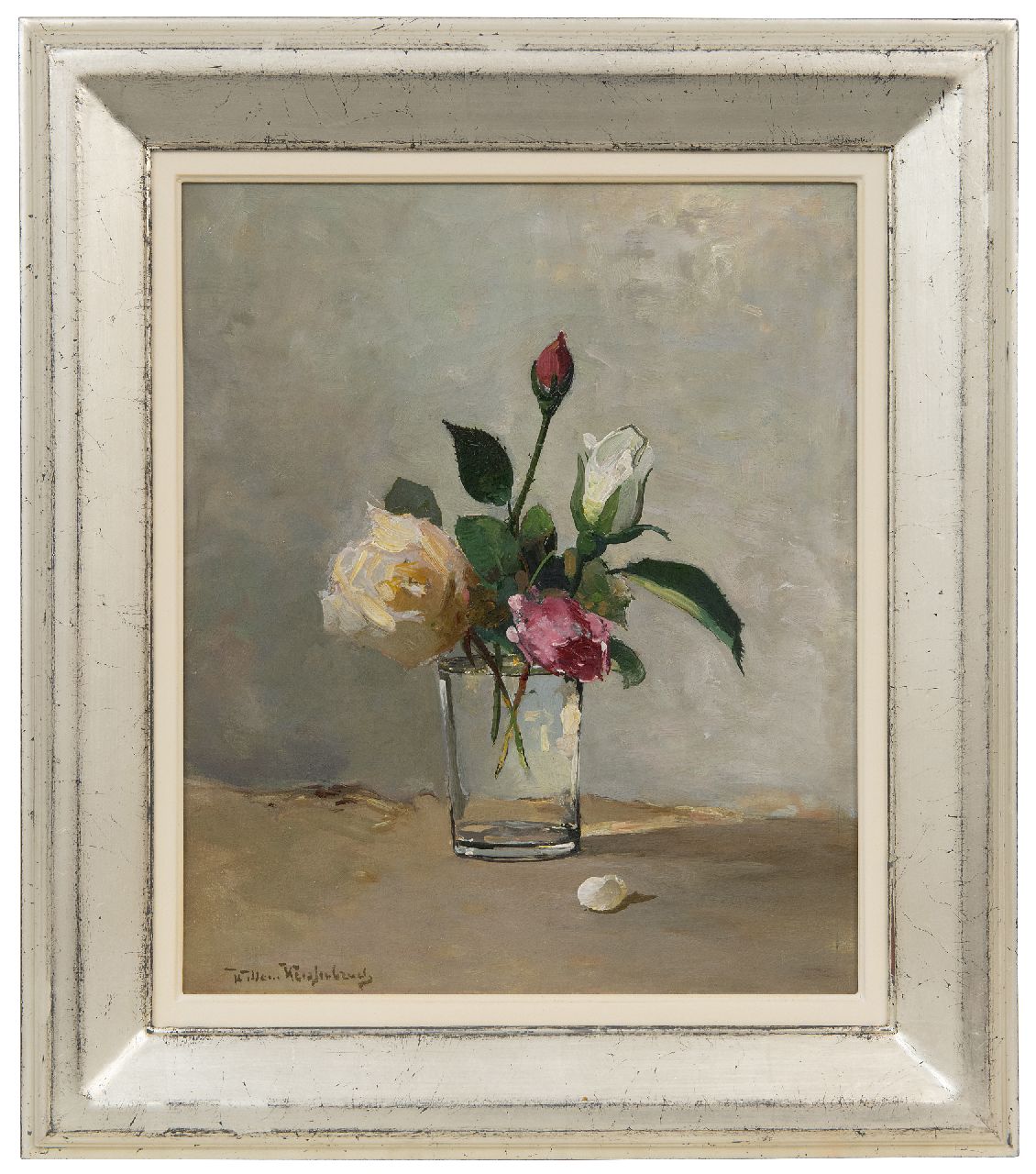 Weissenbruch W.J.  | 'Willem' Johannes Weissenbruch | Paintings offered for sale | Still life with roses in a glass, oil on canvas 31.9 x 27.0 cm, signed l.l.