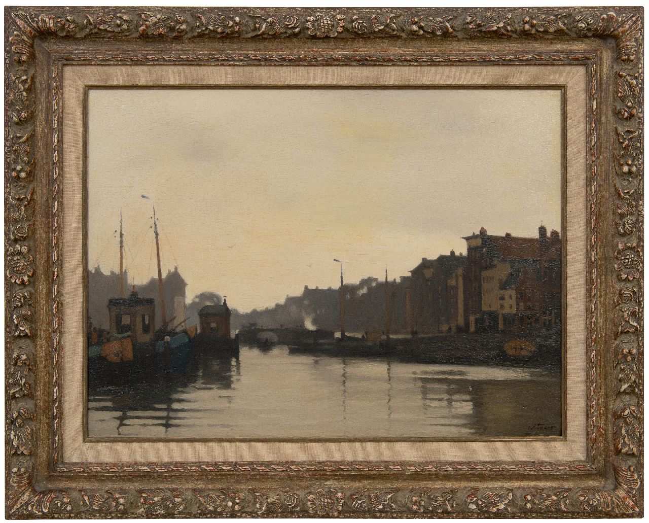 Witsen W.A.  | 'Willem' Arnold Witsen | Paintings offered for sale | A view of the Waalseilandsgracht and the Kraansluis, Amsterdam, oil on canvas 51.4 x 69.2 cm, signed l.r. and painted ca. 1911-1913